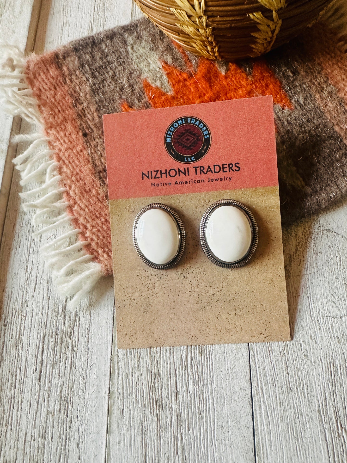 Handcrafted White Buffalo & Sterling Silver Post Earrings