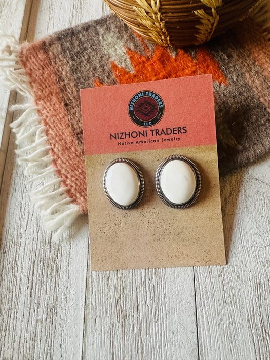 Handcrafted White Buffalo & Sterling Silver Post Earrings