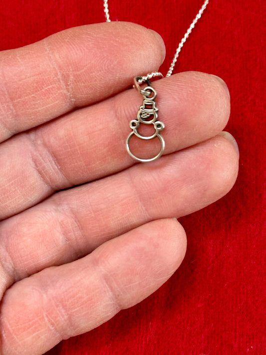 Sterling Silver Snowman Pendant Necklace