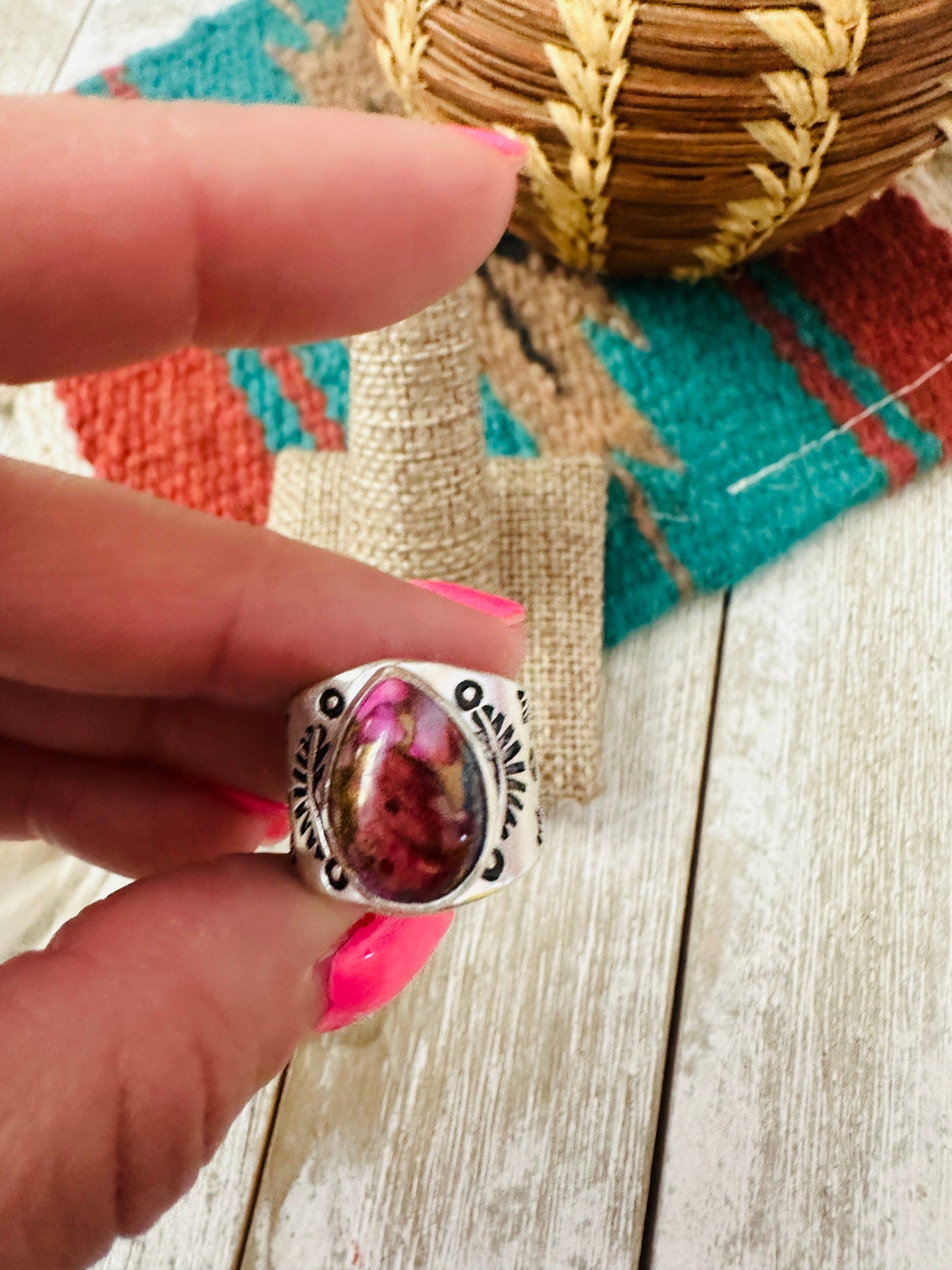 Handcrafted Sterling Silver & Pink Dream Mojave Ring Size 5.5