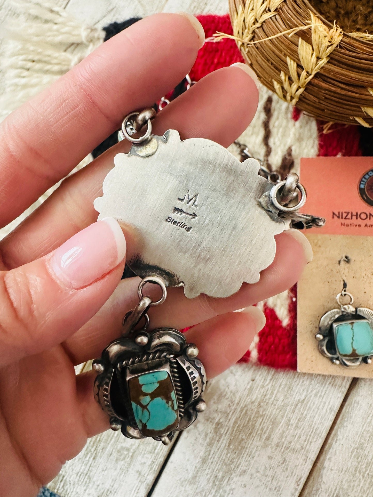 Handcrafted Number 8  Turquoise & Sterling Silver Necklace Set