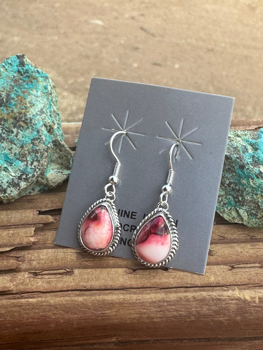 Handcrafted Sterling Silver & Rose Dahlia Dangle Earrings