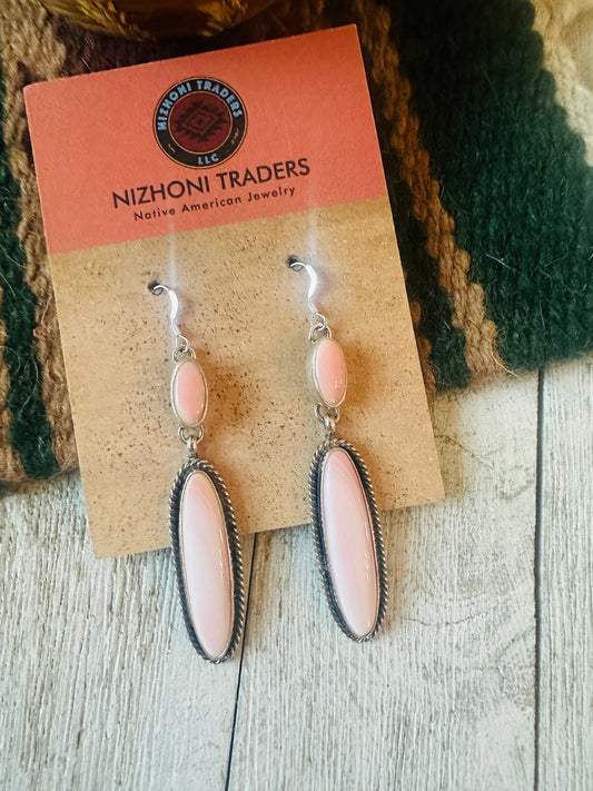 Handcrafted Sterling Silver & Queen Pink Conch Dangle Earrings
