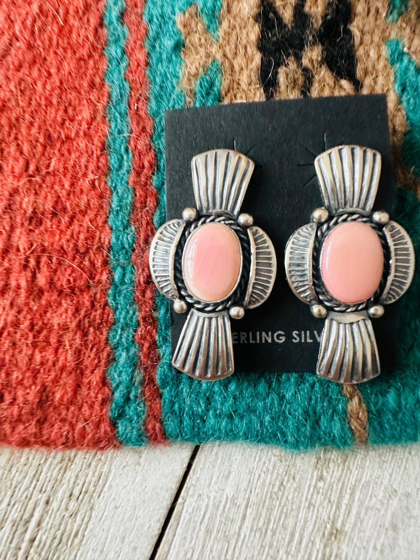 Handcrafted Sterling Silver & Queen Pink Conch Post Earrings