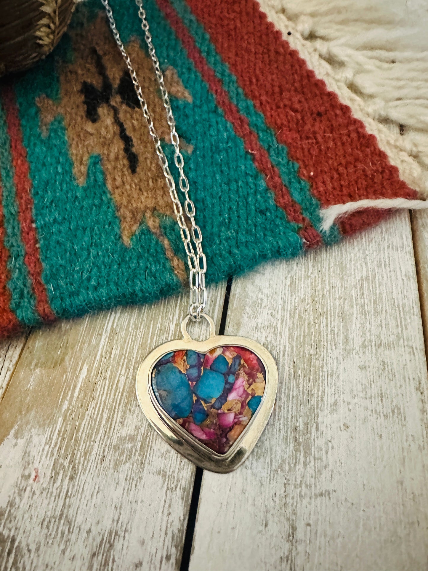 Handcrafted Sterling Silver & Pink Dream Mojave Heart Necklace