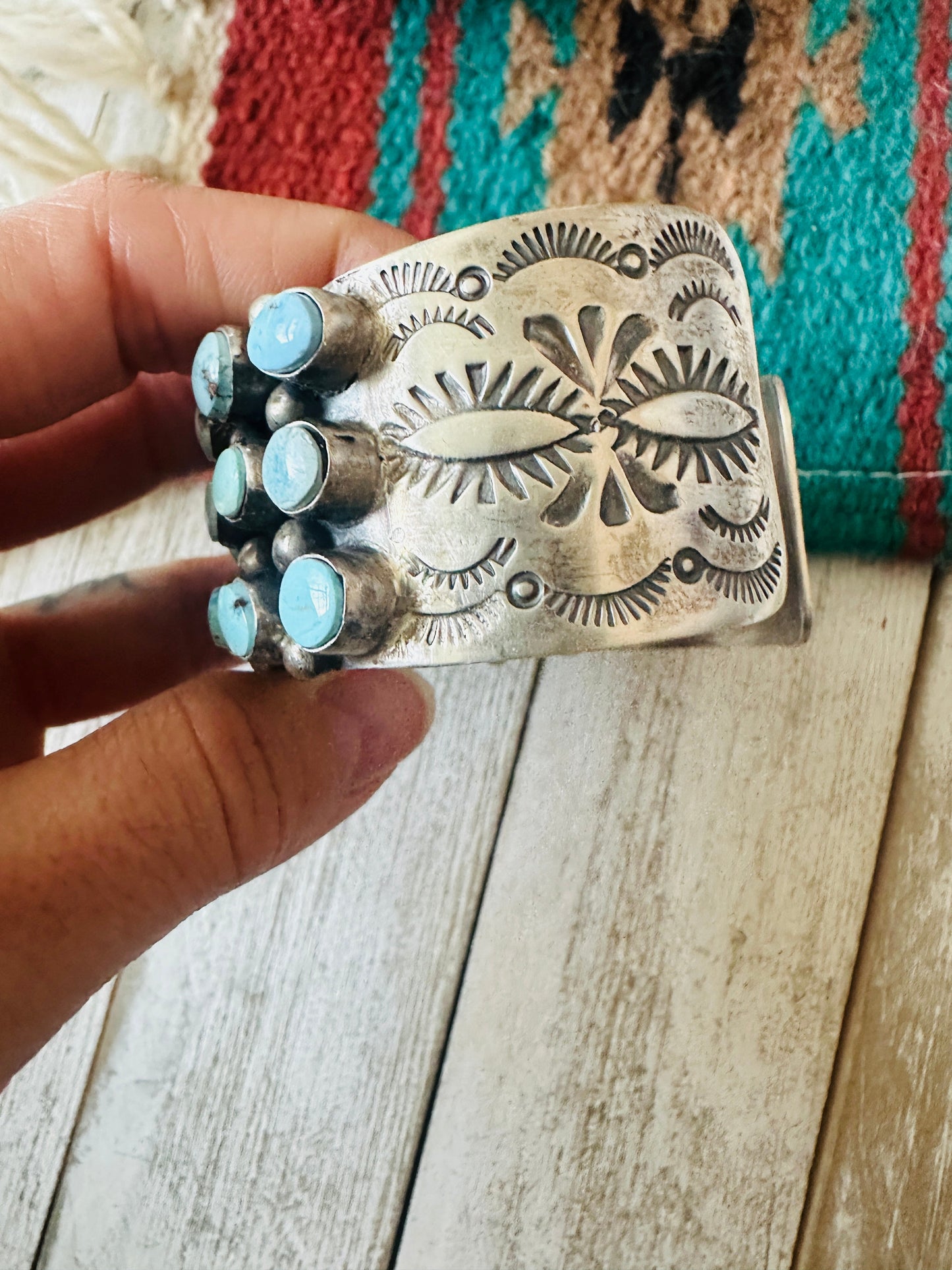 Sterling Silver & Golden Hills Turquoise Cluster Cuff Bracelet /