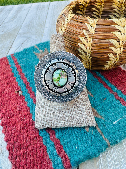 Hand Crafted Sonoran Mountain Turquoise & Sterling Silver Ring Size 9 by Daniel Benally