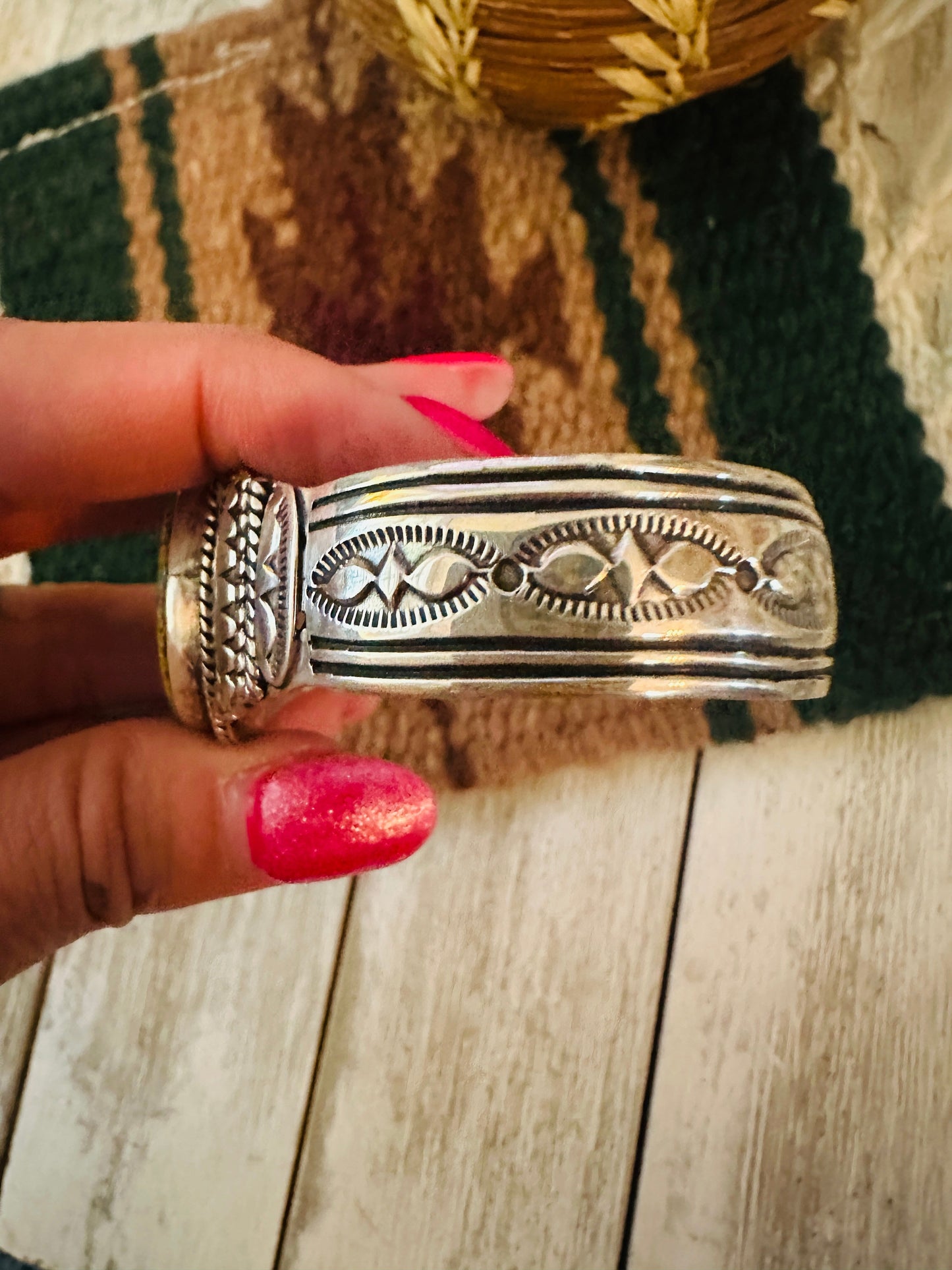 Handcrafted Old Pawn Turquoise & Sterling Silver Cuff Bracelet