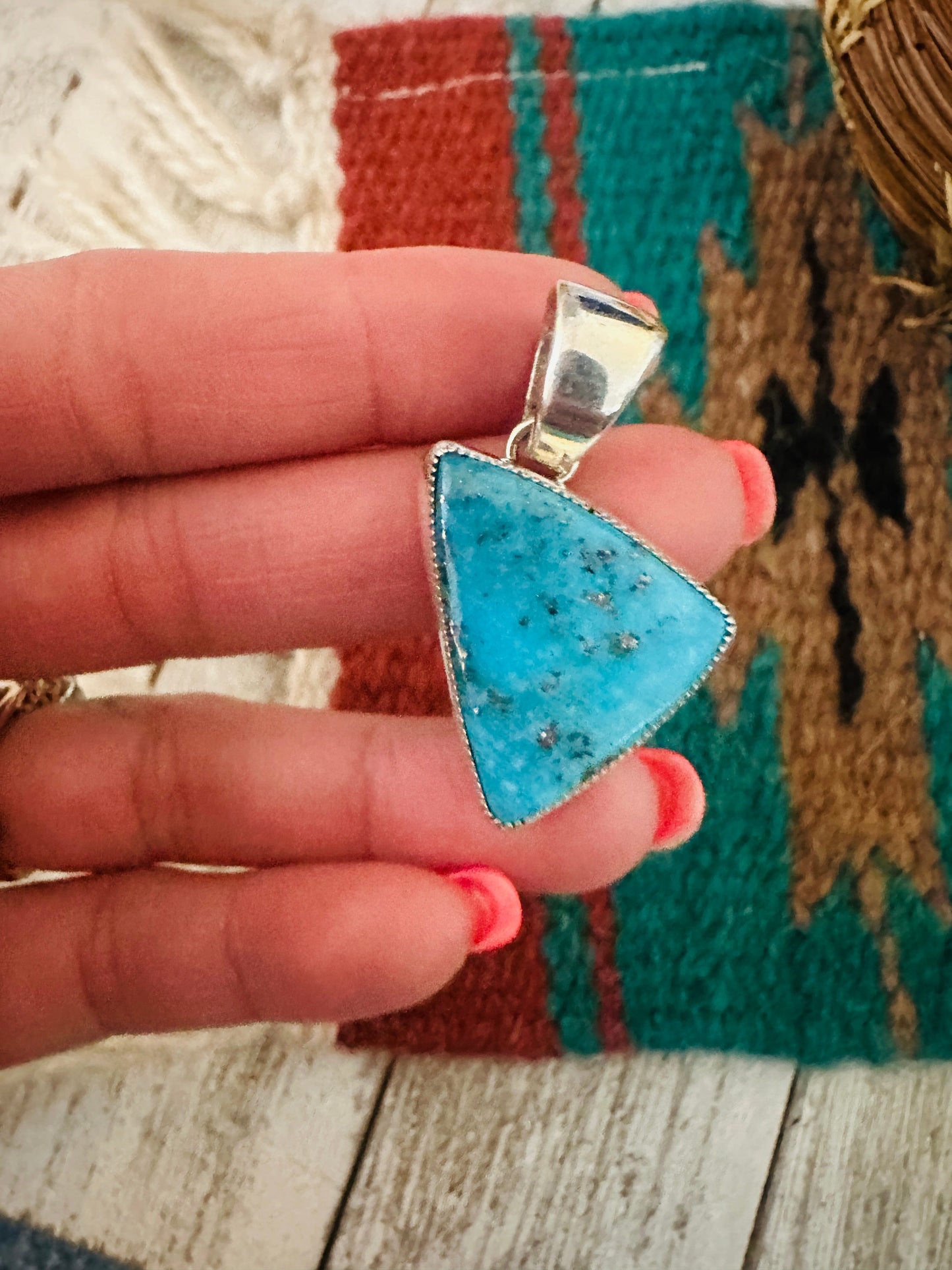 Handcrafted Turquoise & Sterling Silver Triangle Pendant