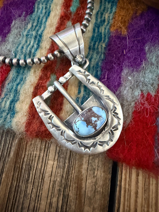 Handcrafted Sterling Silver & Turquoise Belt Buckle Pendant by Leroy James
