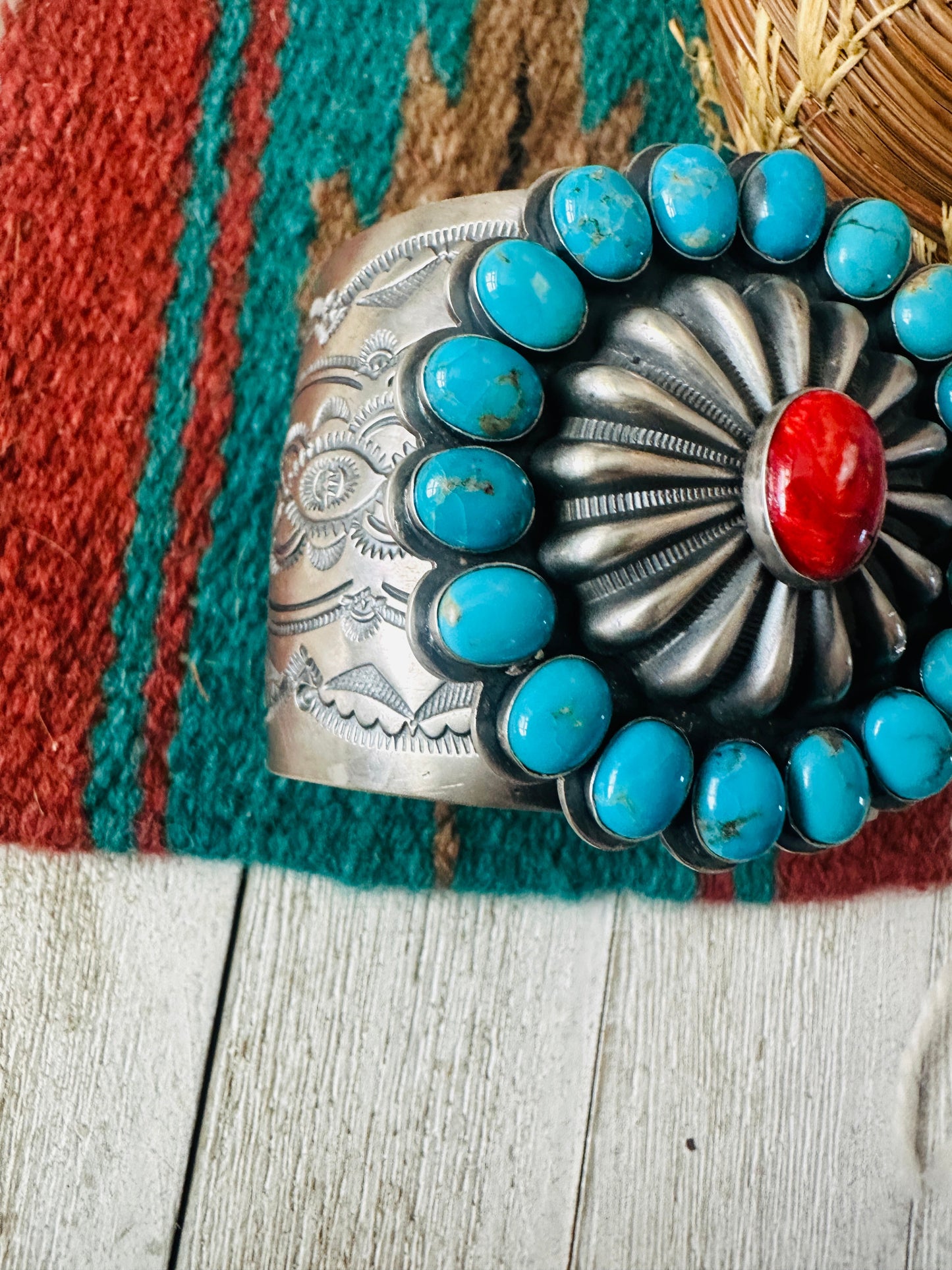 Handcrafted Turquoise, Spiny Sterling Silver Cuff Bracelet