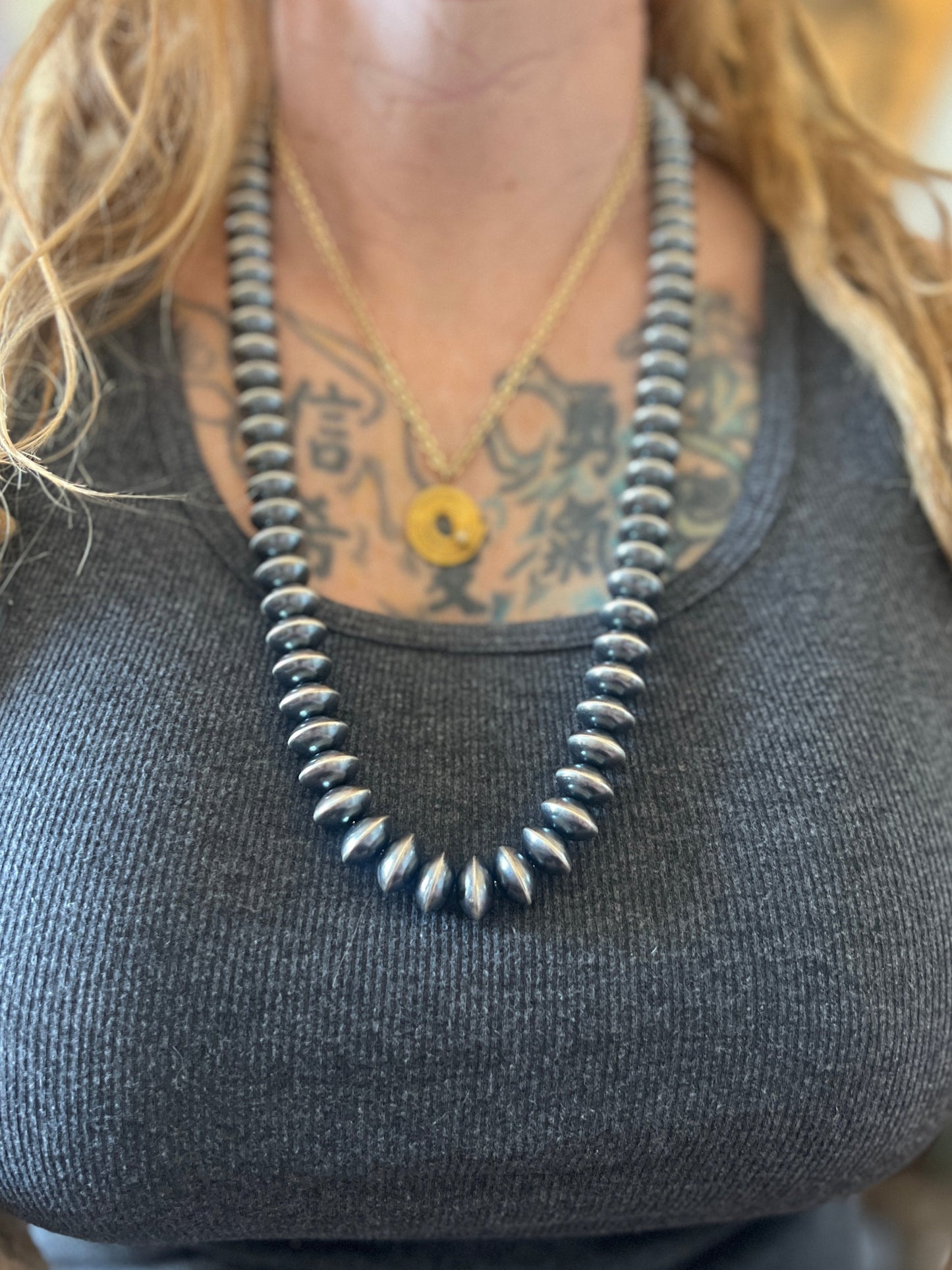 Handcrafted 15mm Sterling Silver Saucer Pearl Bead Necklace by Michelle Jameson, 29 inches