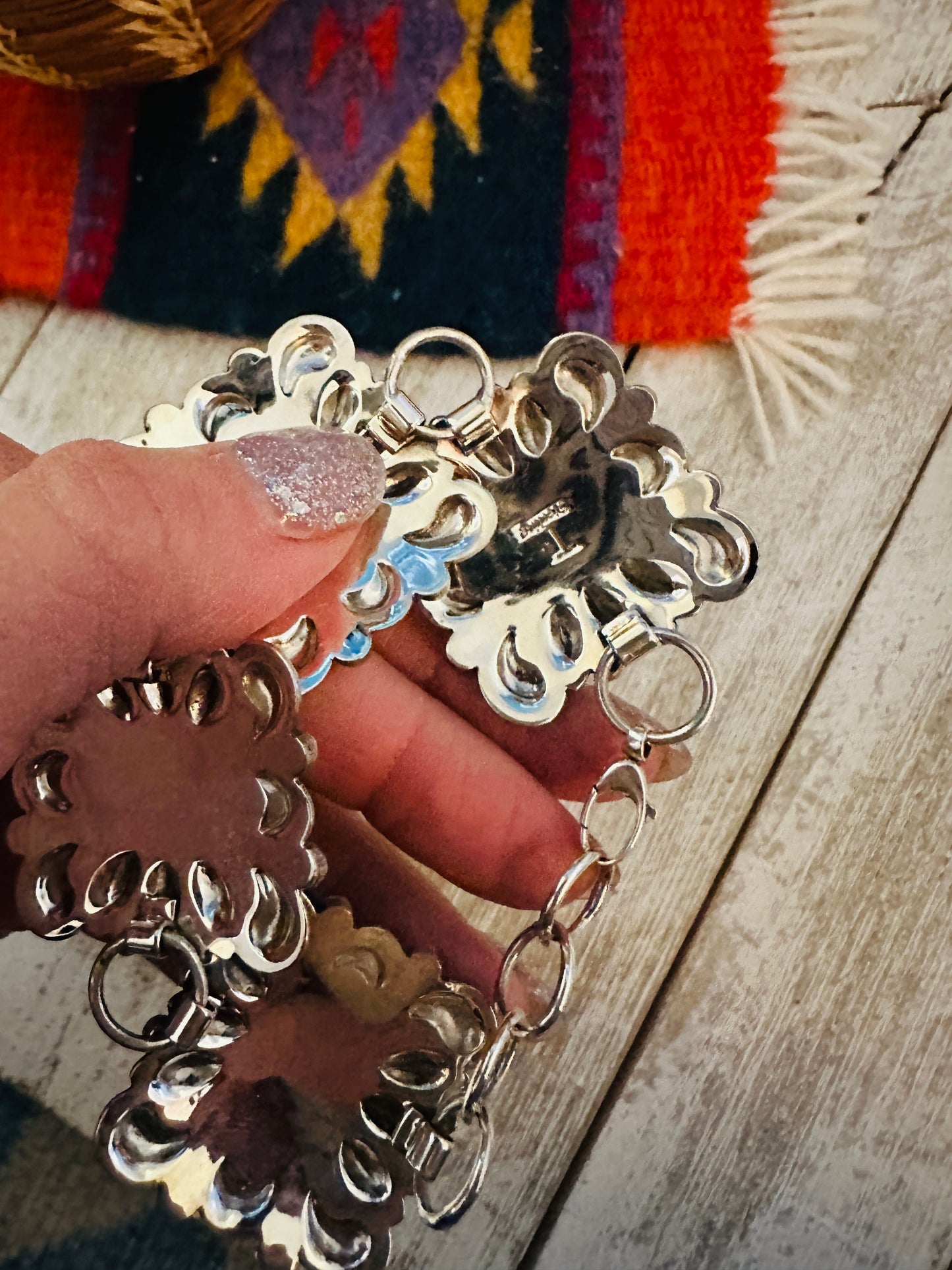 Handcrafted Turquoise & Sterling Silver Concho Link Bracelet