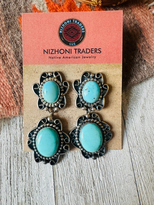 Handcrafted Kingman Turquoise And Sterling Silver Dangle Earrings