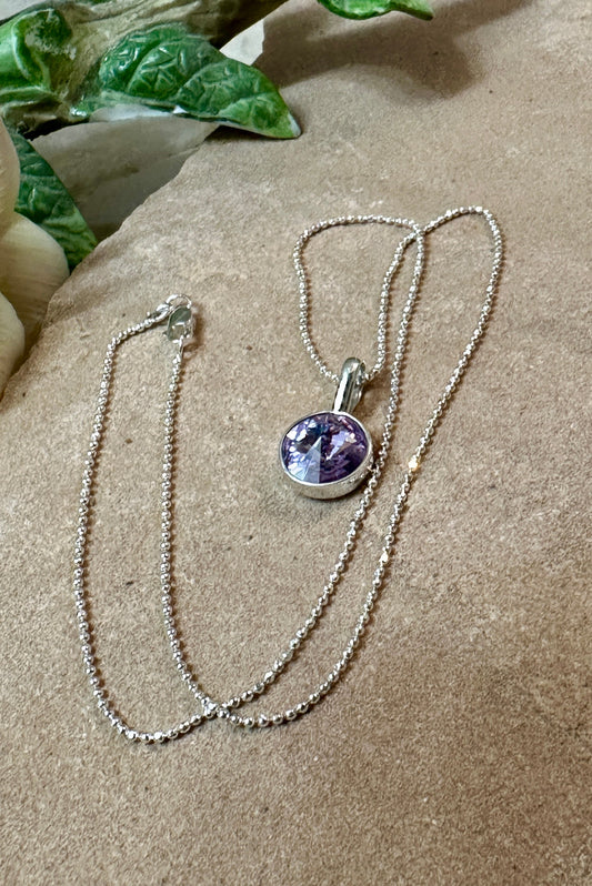 Lilac Crystal Pendant Sterling Silver Necklace