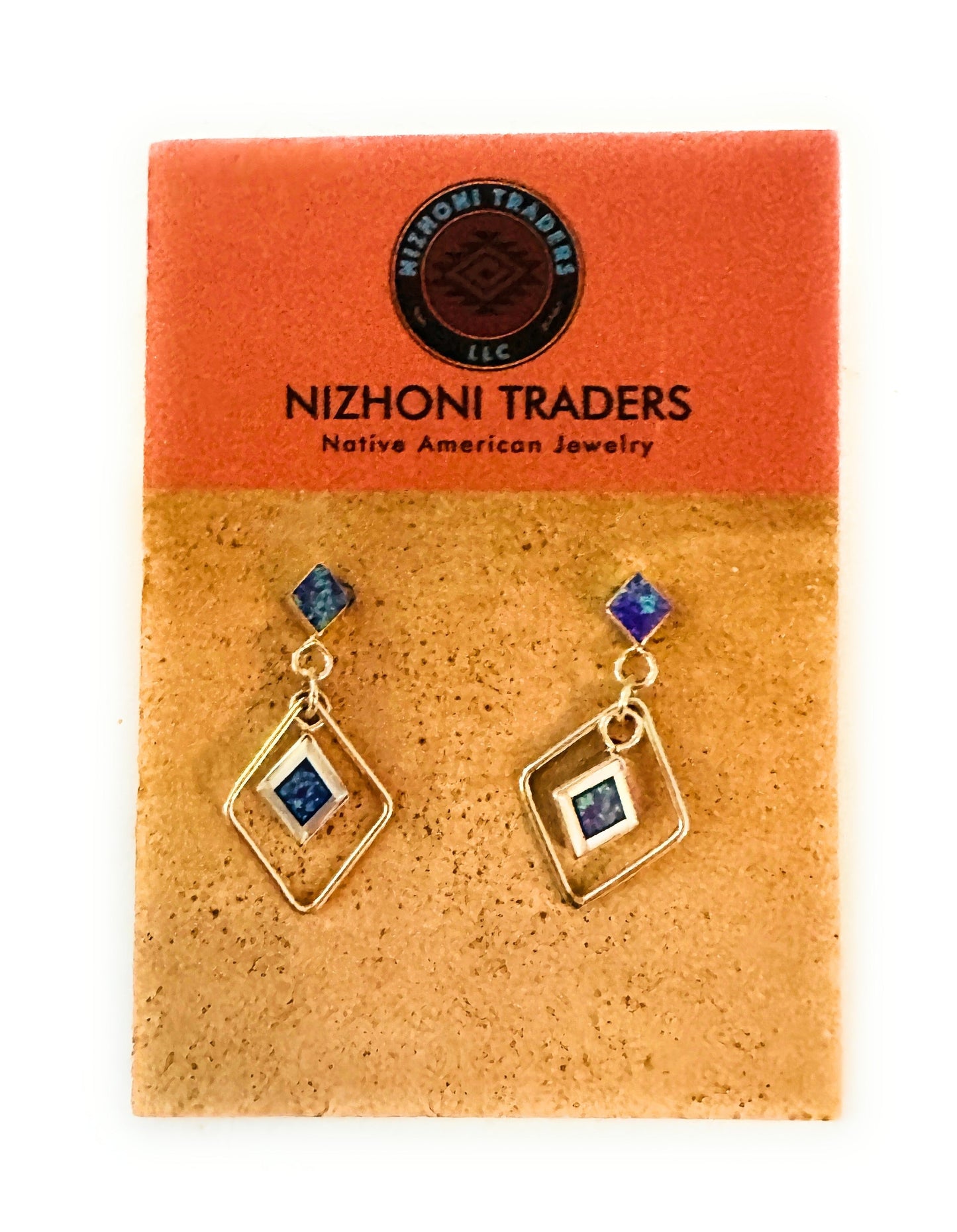 Zuni Sterling Silver & Blue Opal Diamond Dangle Earrings