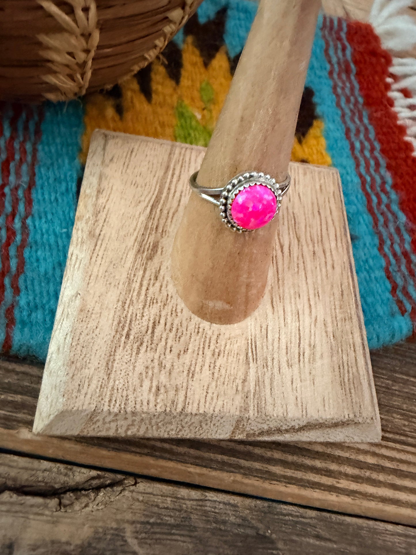 Handcrafted Hot Pink Opal & Sterling Silver Ring