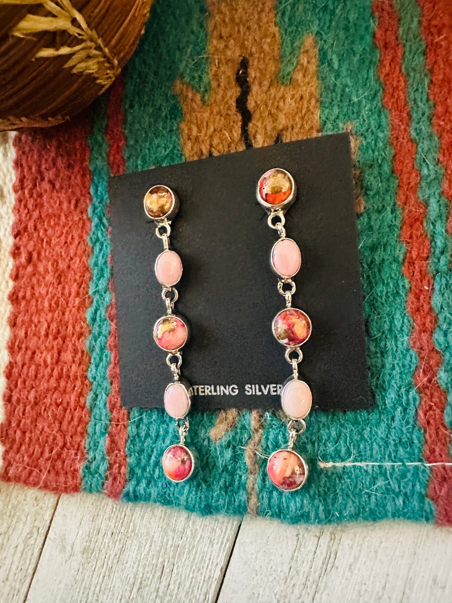Handcrafted Sterling Silver, Queen Pink Conch & Pink Mojave Dangle Earrings