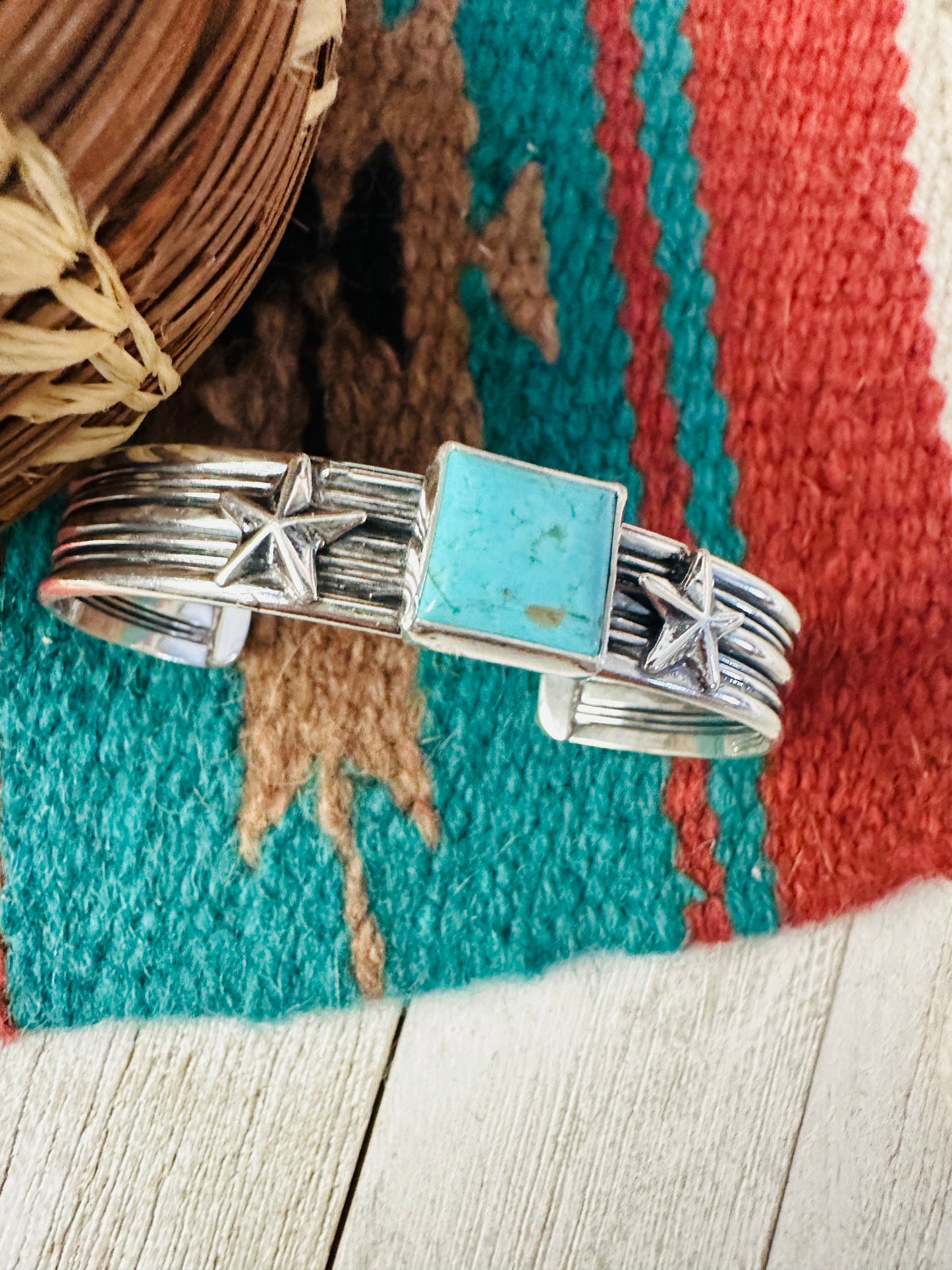 Handcrafted Turquoise & Sterling Silver Star Cuff Bracelet