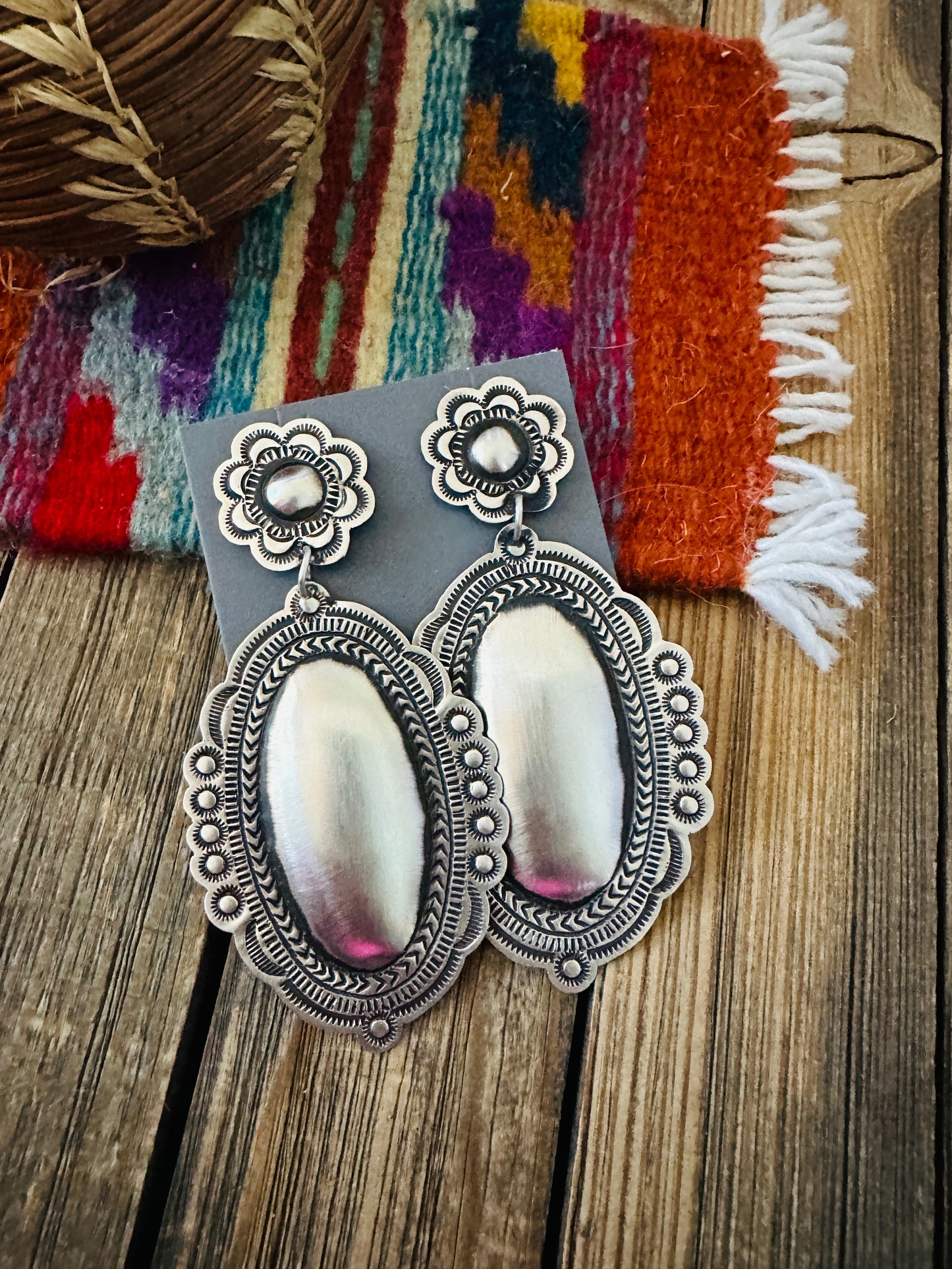 Handcrafted Sterling Silver Concho Dangle Earrings by Leander Tahe