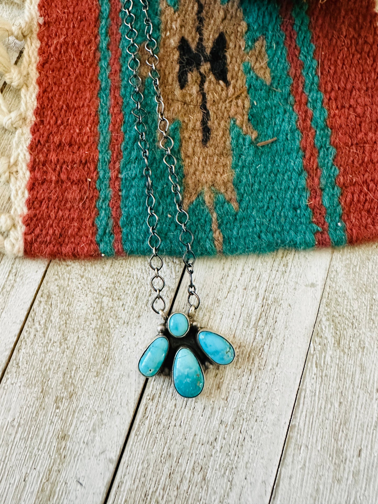 Handcrafted Sterling Silver & Turquoise Cluster Necklace