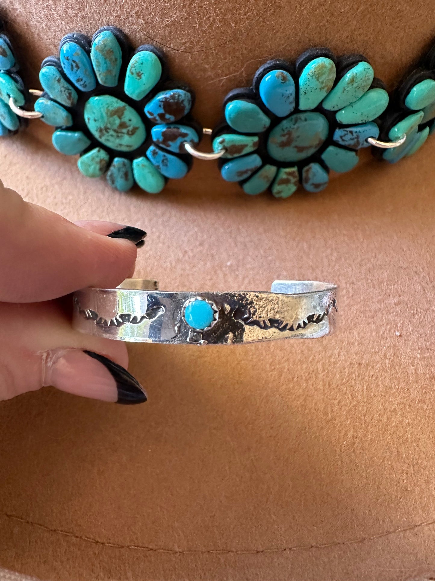 Navajo Baby Sterling Silver & Turquoise Baby Adjustable Cuff Bracelet