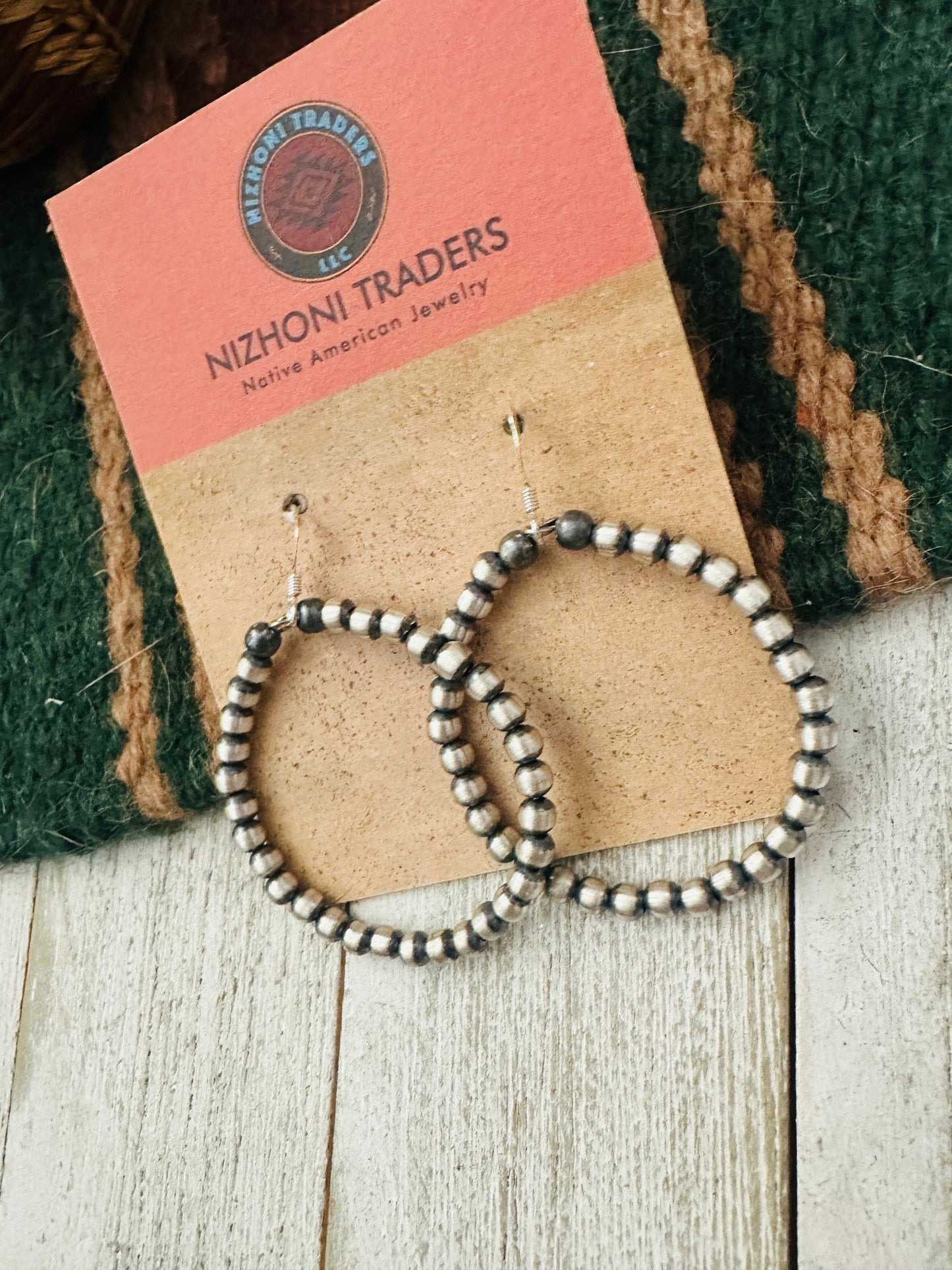 Handcrafted Sterling Silver Pearl Beaded Dangle Hoop Earrings