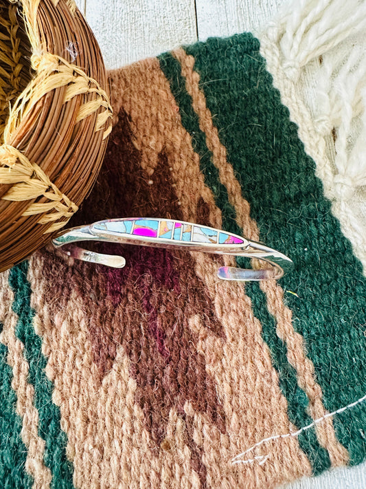 Handcrafted Cotton Candy & Sterling Silver Inlay Cuff Bracelet