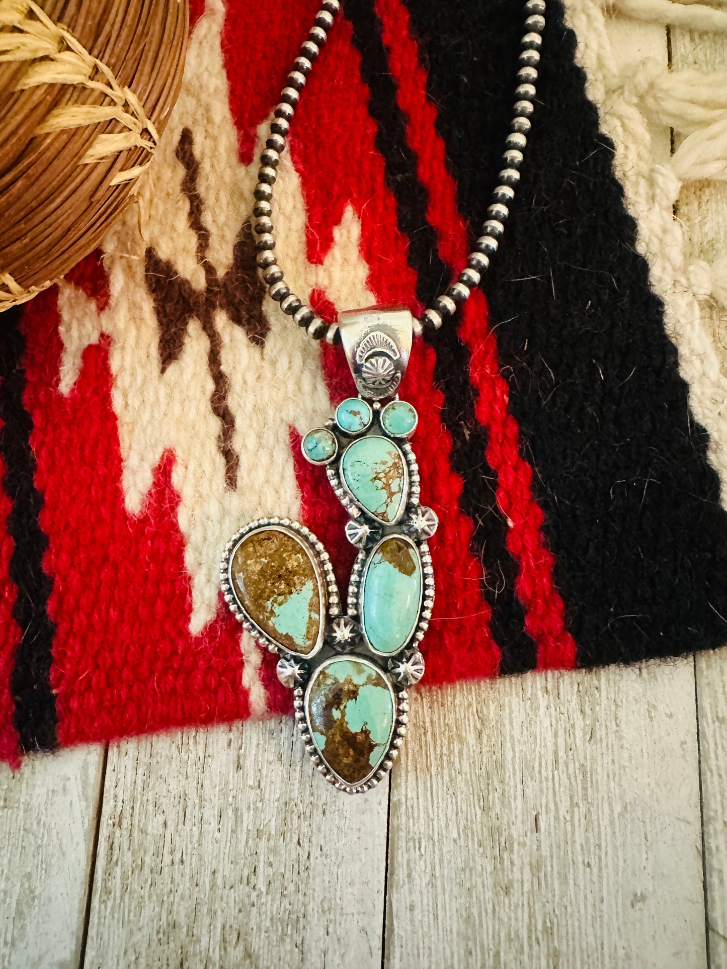 Handcrafted Sterling Silver & Turquoise Cactus Pendant
