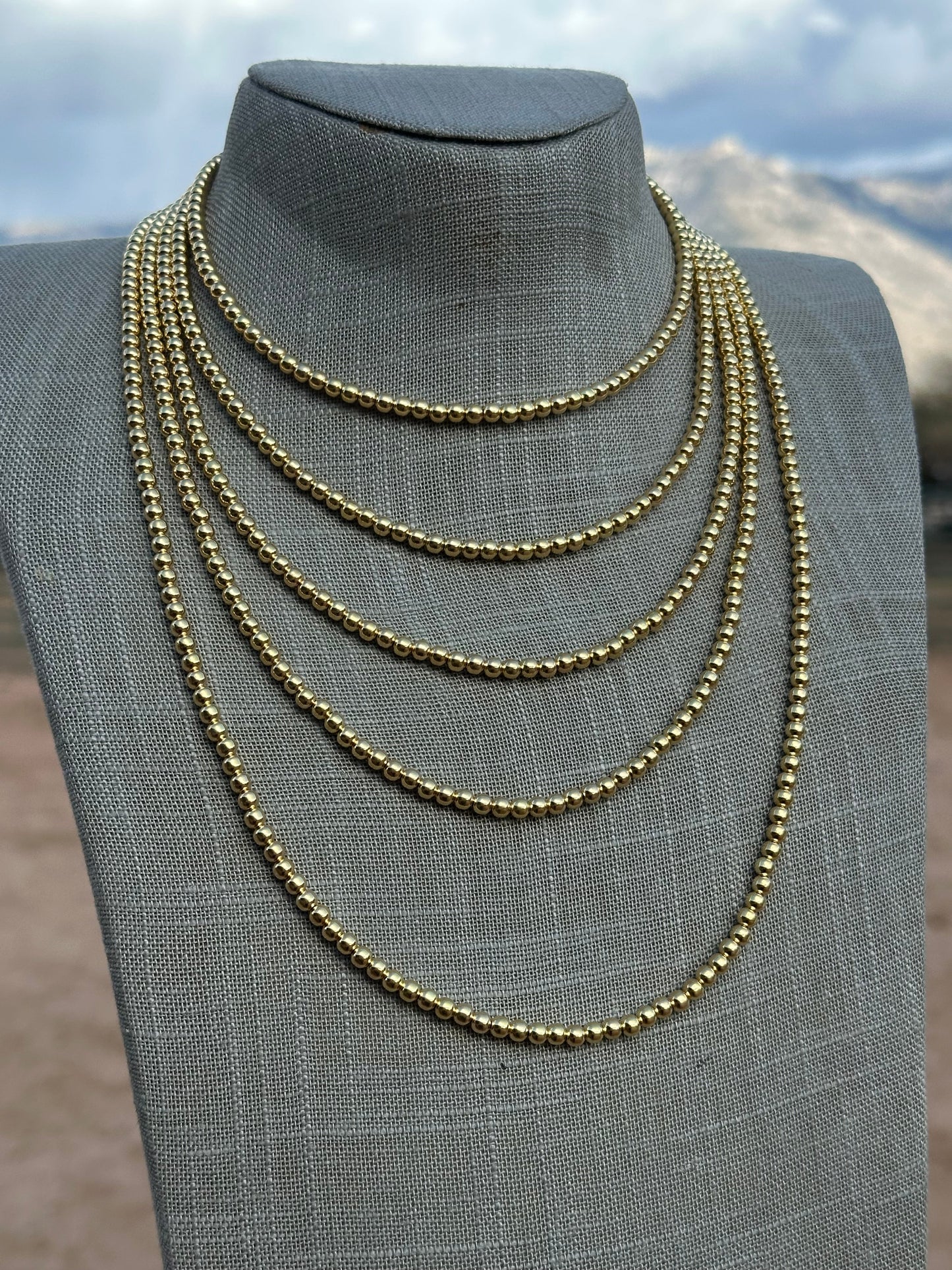 Handcrafted 14kt Gold Overlay & Sterling Silver Beaded 4mm Necklace