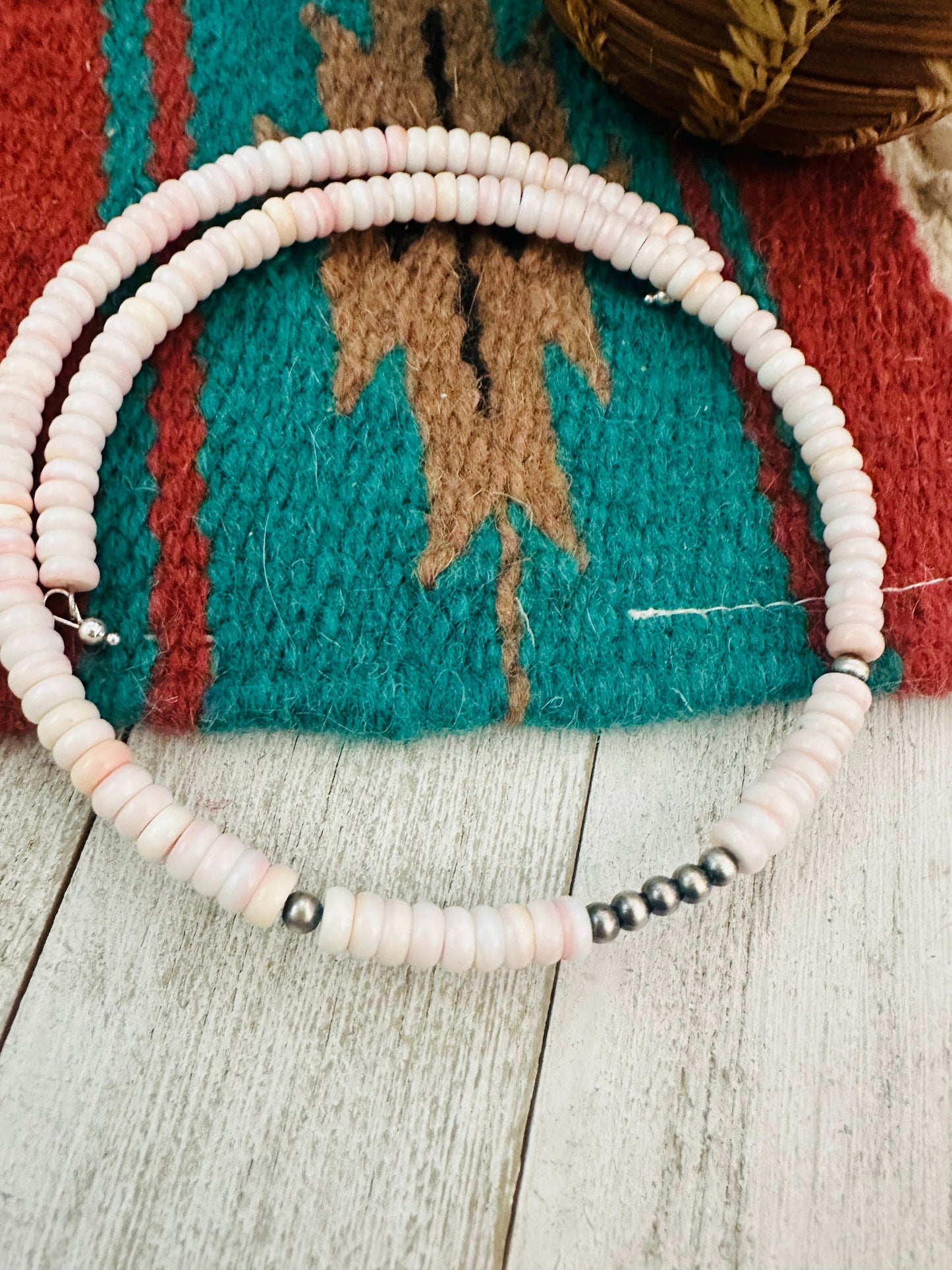 Handcrafted Pink Conch & Sterling Silver Beaded Wrap Choker Necklace