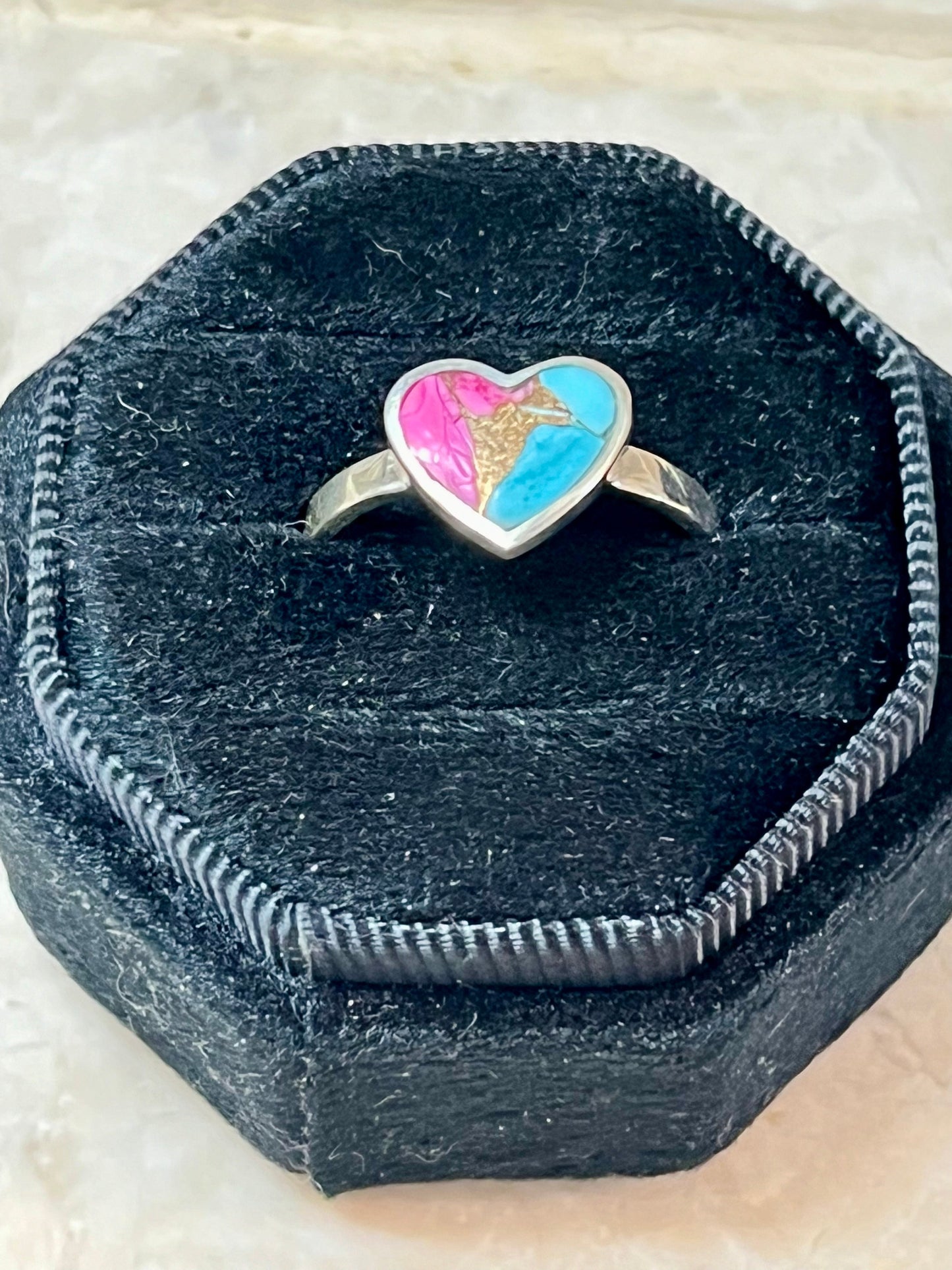 Cotton Candy Sterling Silver Heart Ring Size 9