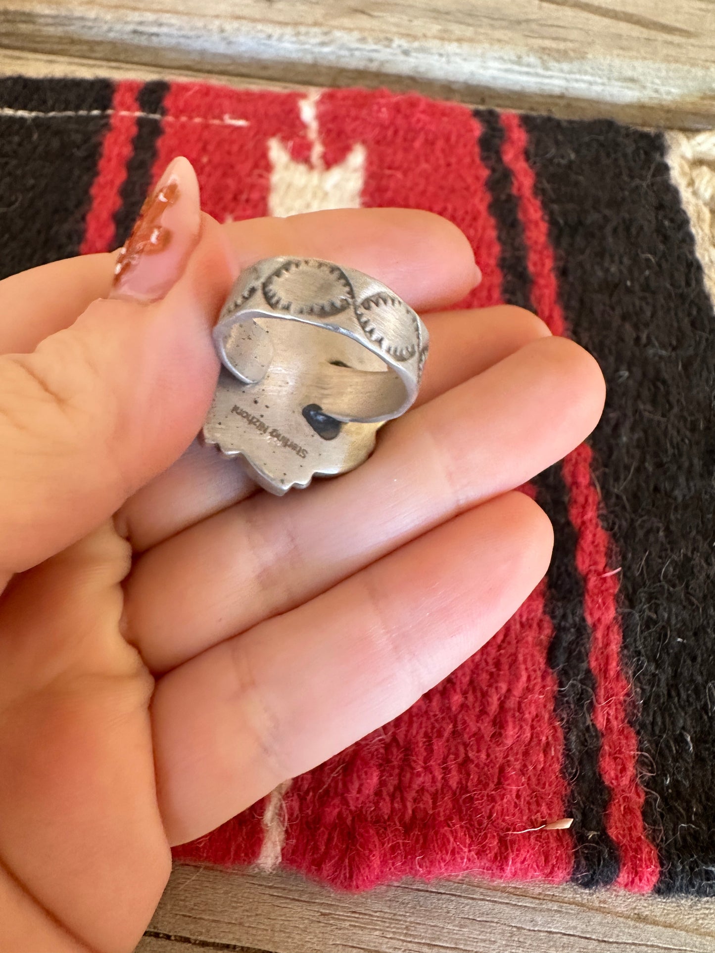 Beautiful Handmade Turquoise And Sterling Silver Adjustable Flower Ring
