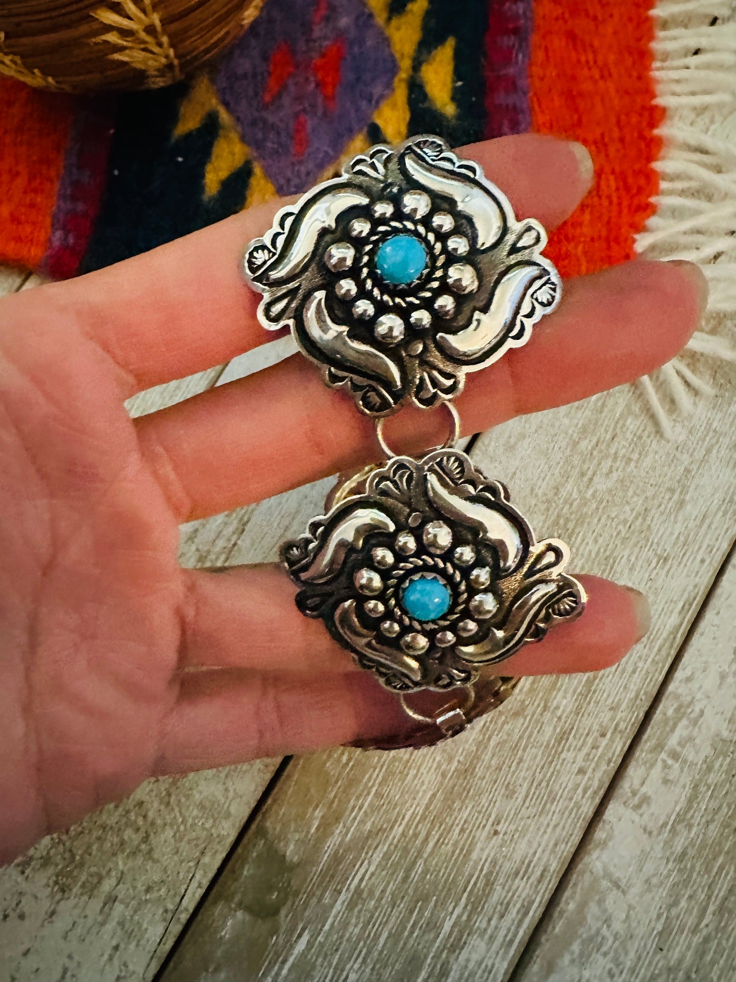 Handcrafted Turquoise & Sterling Silver Concho Link Bracelet