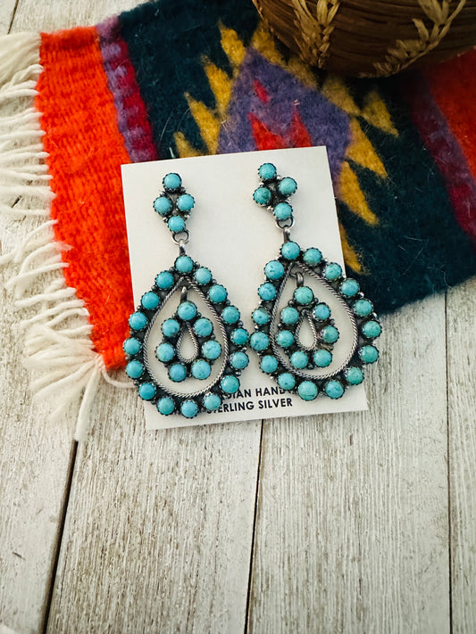 Handcrafted Sterling Silver & Turquoise Cluster Dangle Earrings