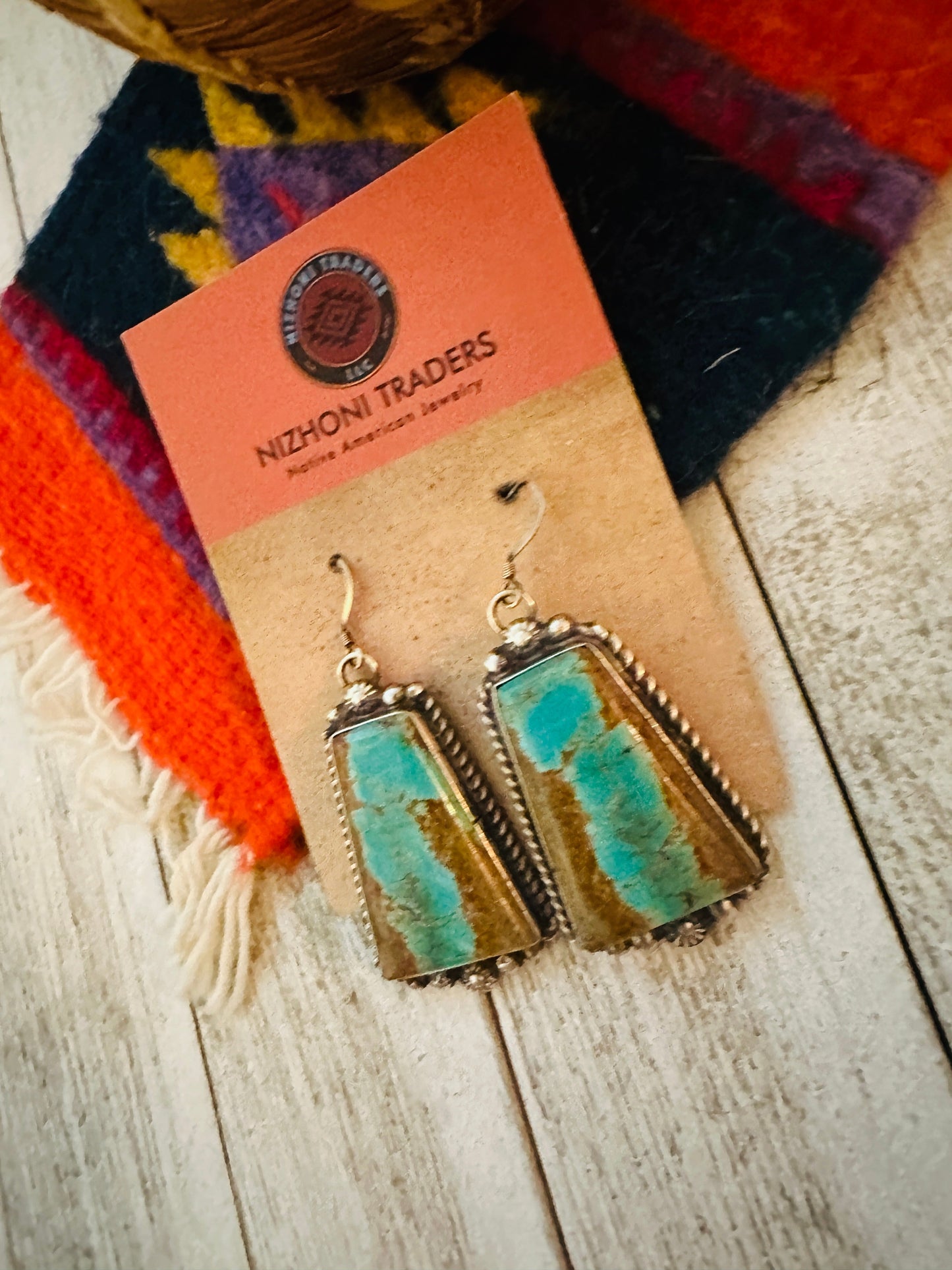 Handcrafted Number 8 Turquoise And Sterling Silver Dangle Earrings