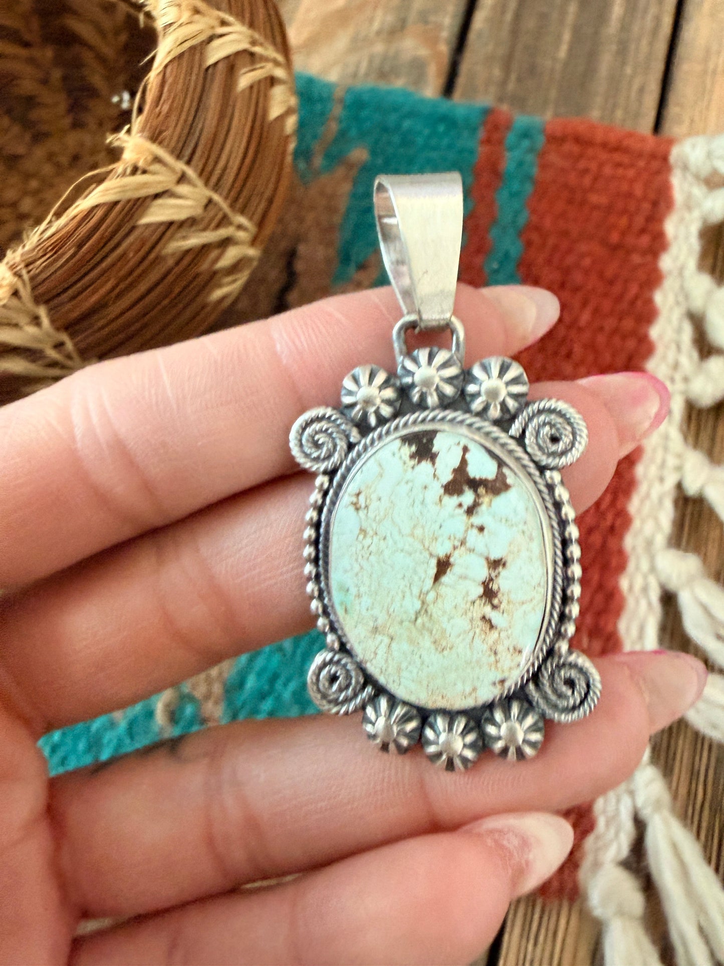 Handcrafted Sterling Silver & Dry Creek Turquoise Pendant by Daniel Benally