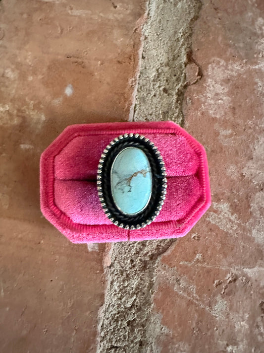 Beautiful Handcrafted Sterling Silver & Single Stone Golden Hills Turquoise Adjustable Ring Signed