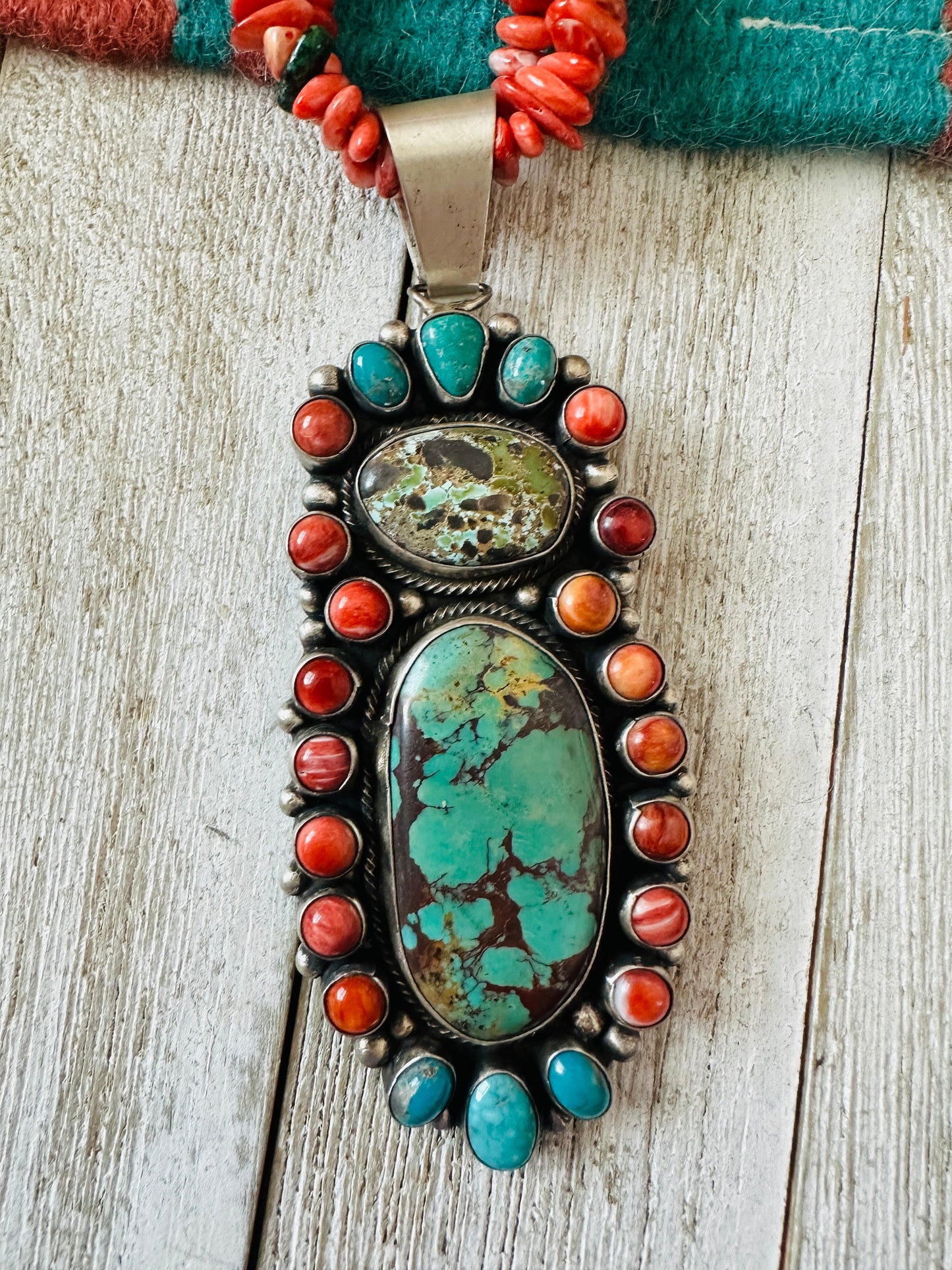 Handcrafted Sterling Silver, Spiny & Turquoise Cluster Beaded Necklace