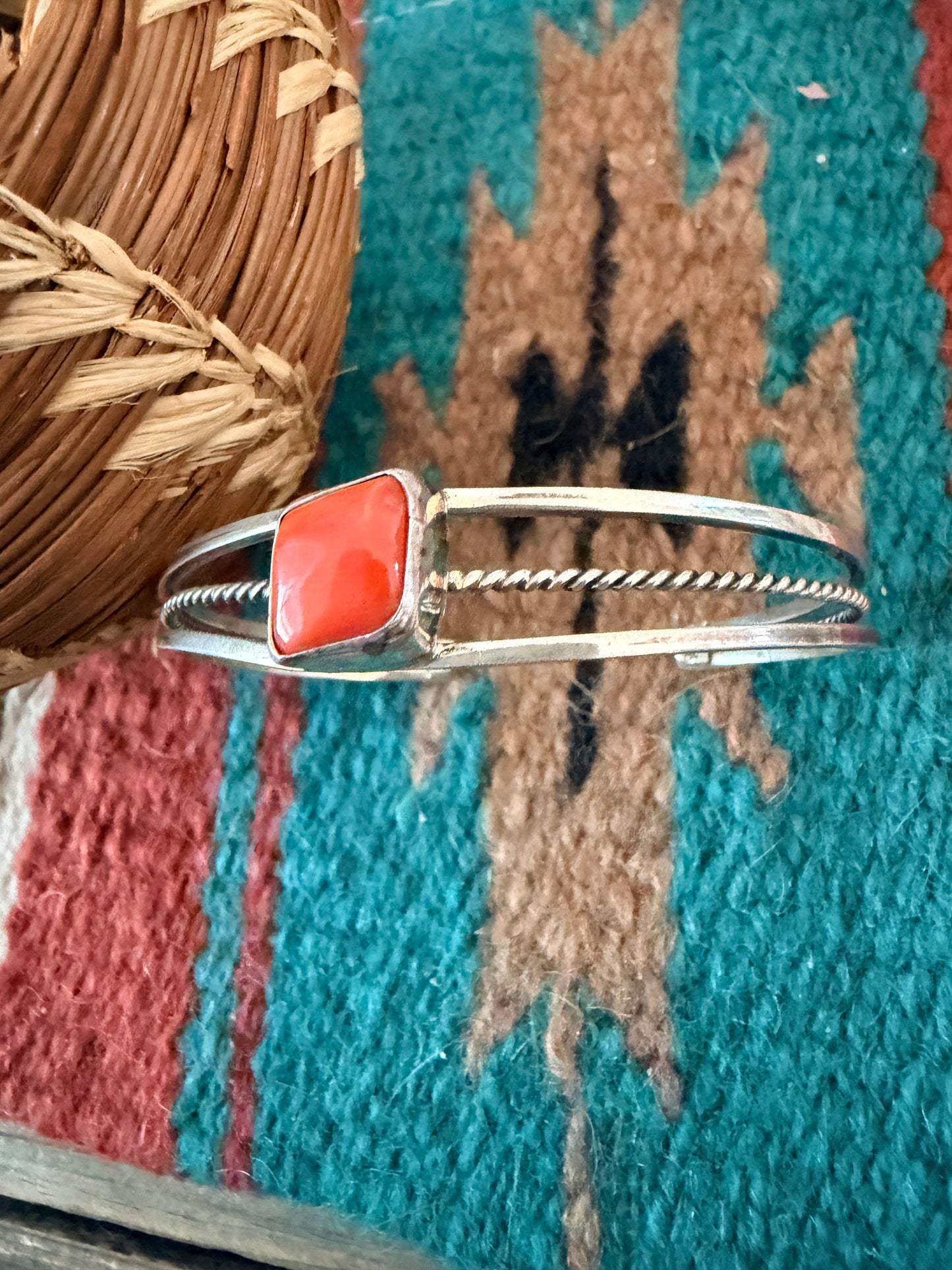 Handcrafted Coral & Sterling Silver Cuff Bracelet