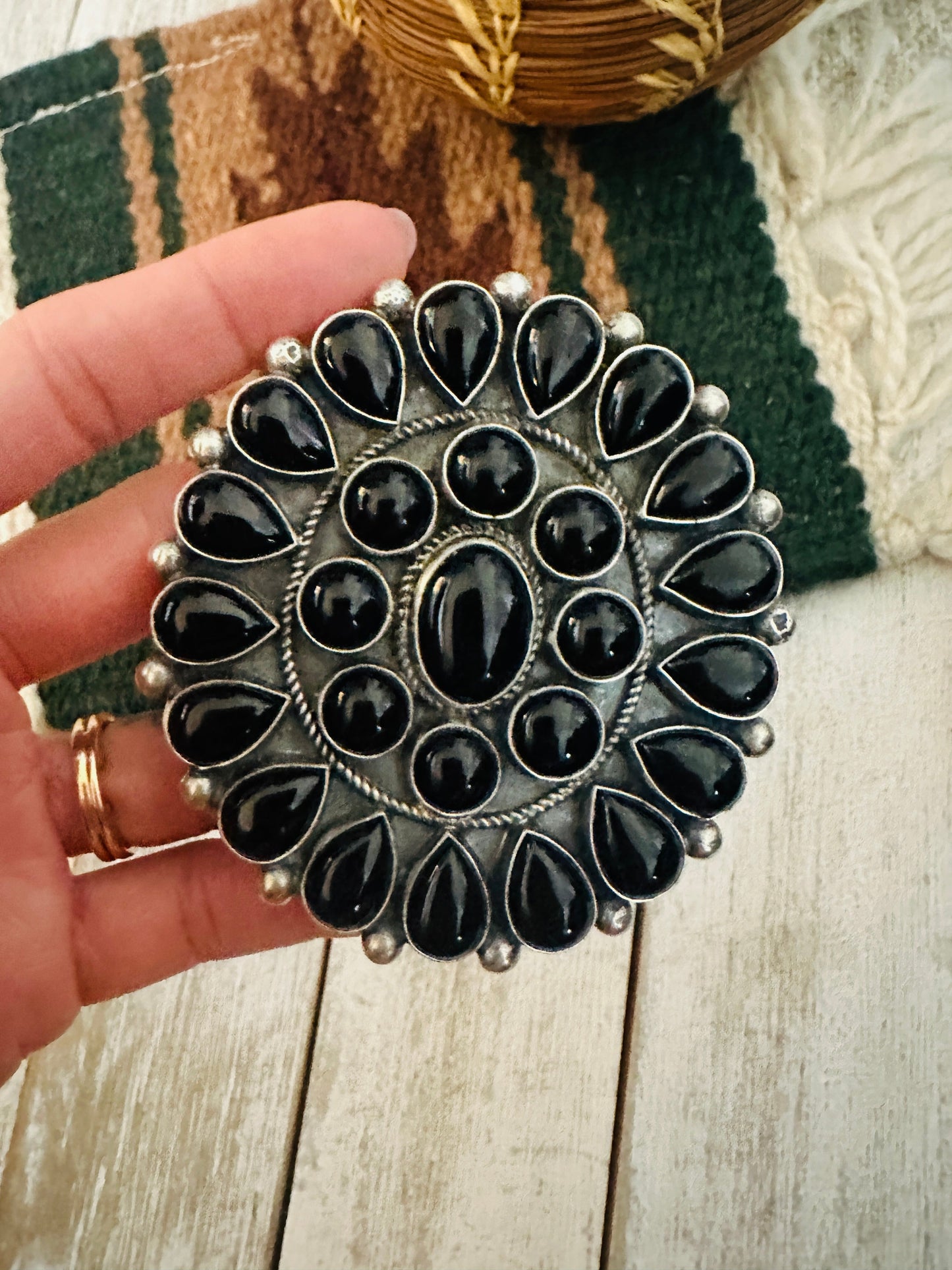 Handcrafted Sterling Silver & Black Onyx Cluster Adjustable Ring