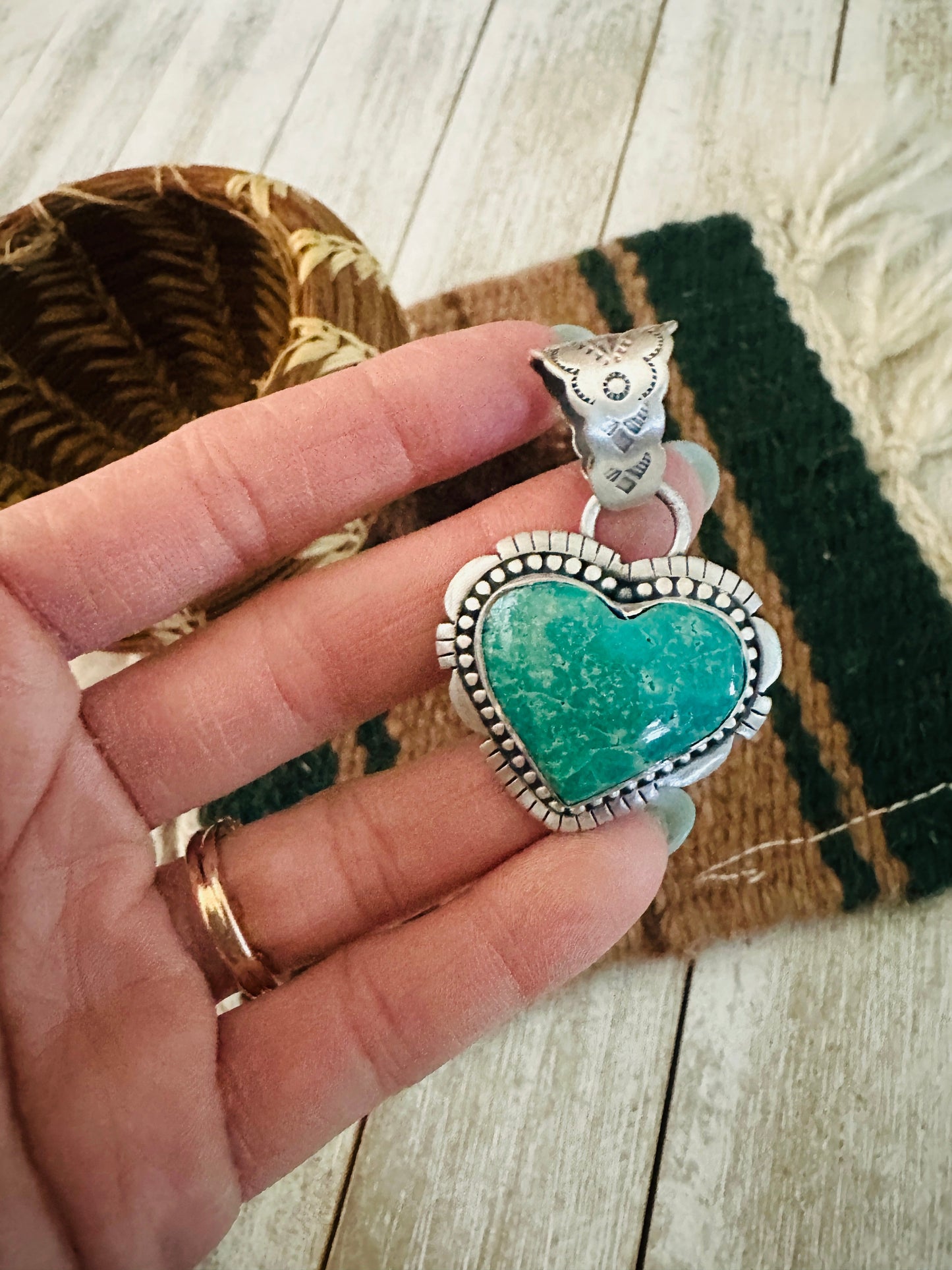 Handmade Turquoise & Sterling Silver Heart Pendant