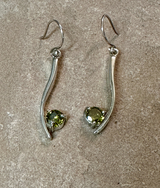 Green Crystal Arc Sterling Silver Earrings