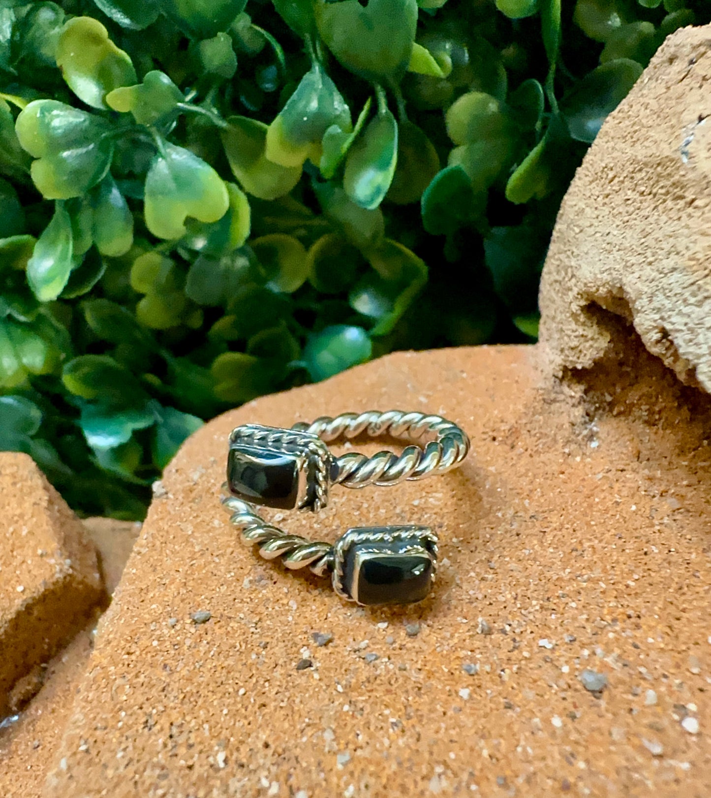 Black Onyx 2 Stone & Sterling Silver Adjustable Ring✅