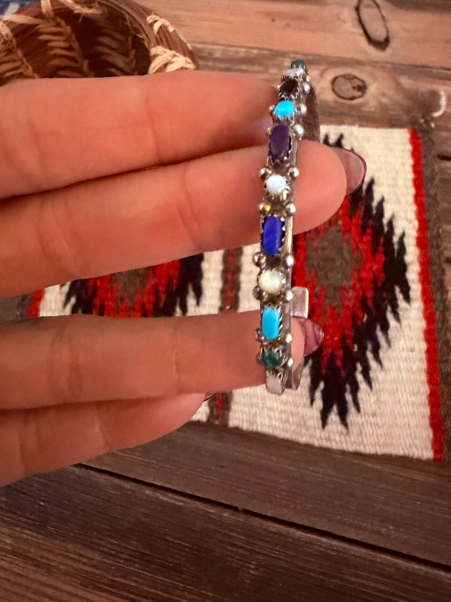 Handcrafted Old Pawn Sterling Silver & Multi Stone Cuff Bracelet