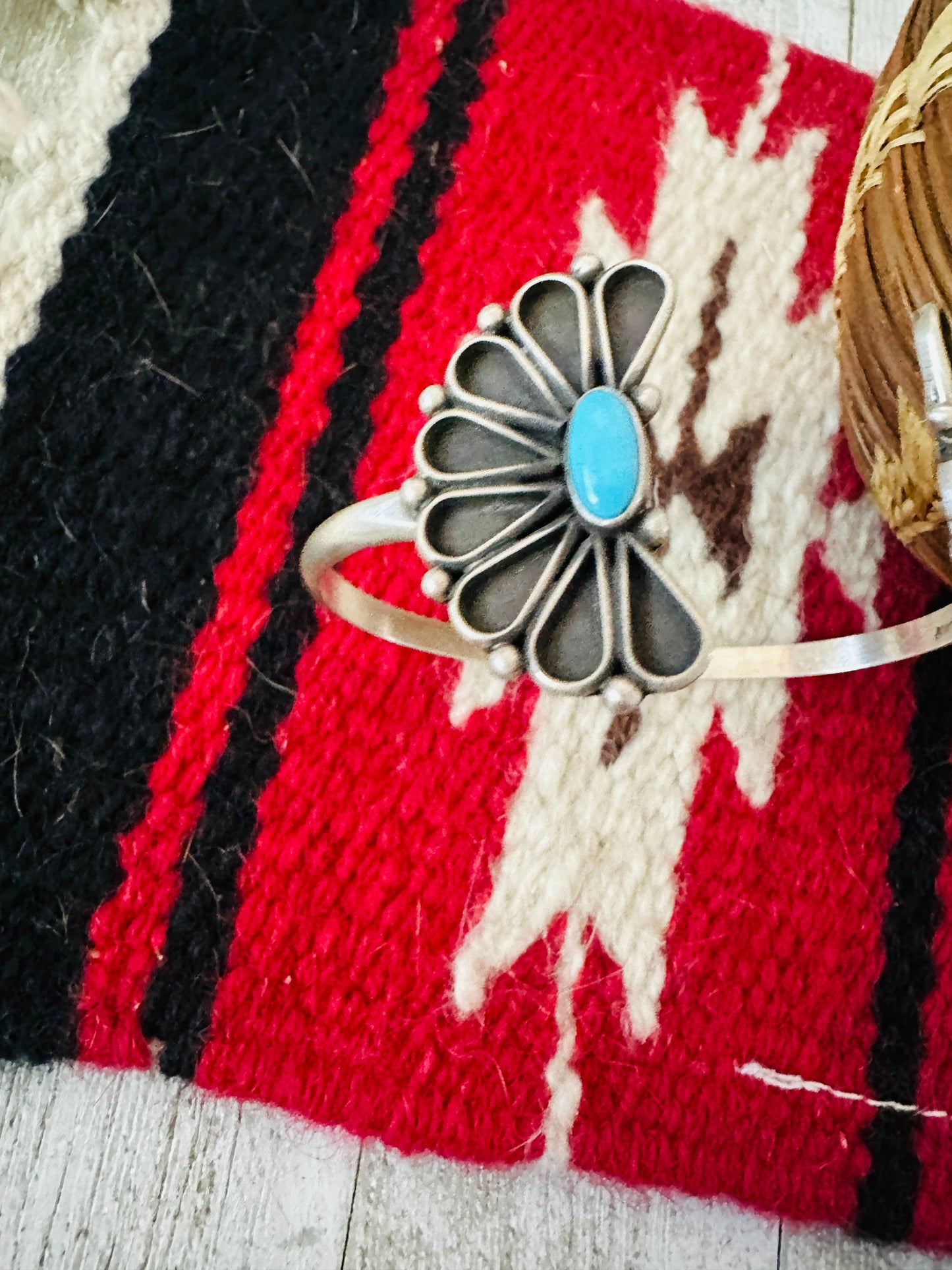 Handcrafted Turquoise & Sterling Silver Flower Floating Cuff Bracelet