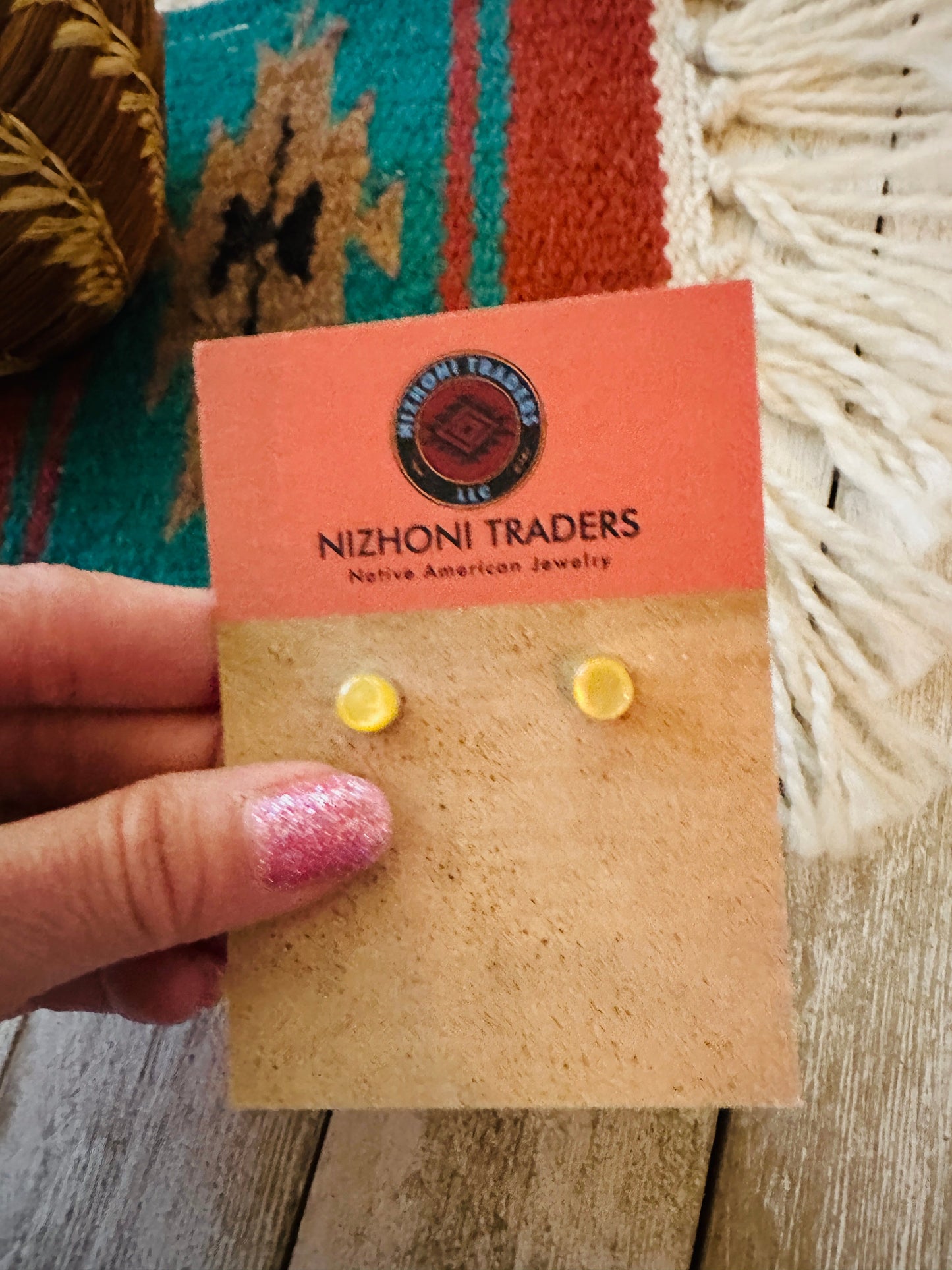 Handcrafted Yellow Mother of Pearl and Sterling Silver Stud Earrings