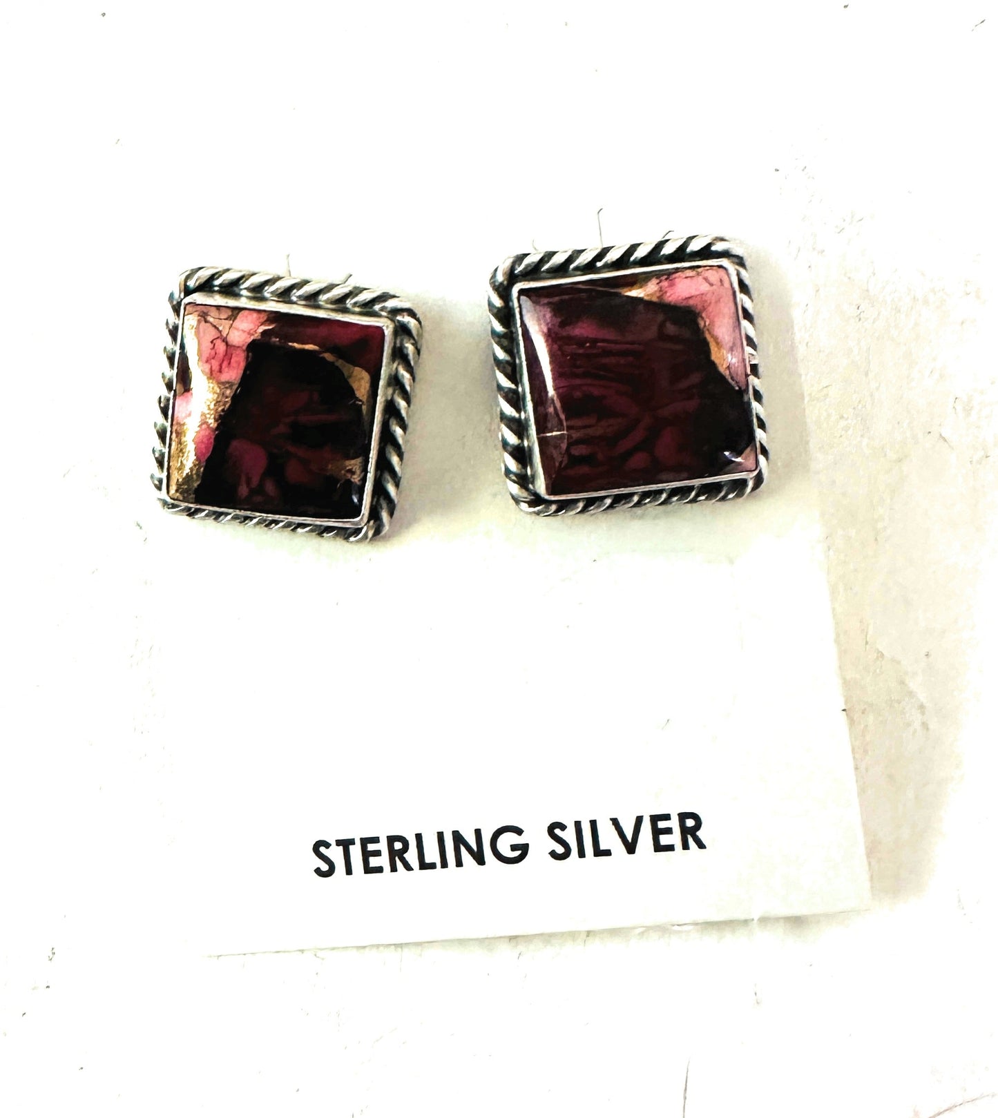 Handcrafted Sterling Silver & Rose Dahlia Square Stud Earrings