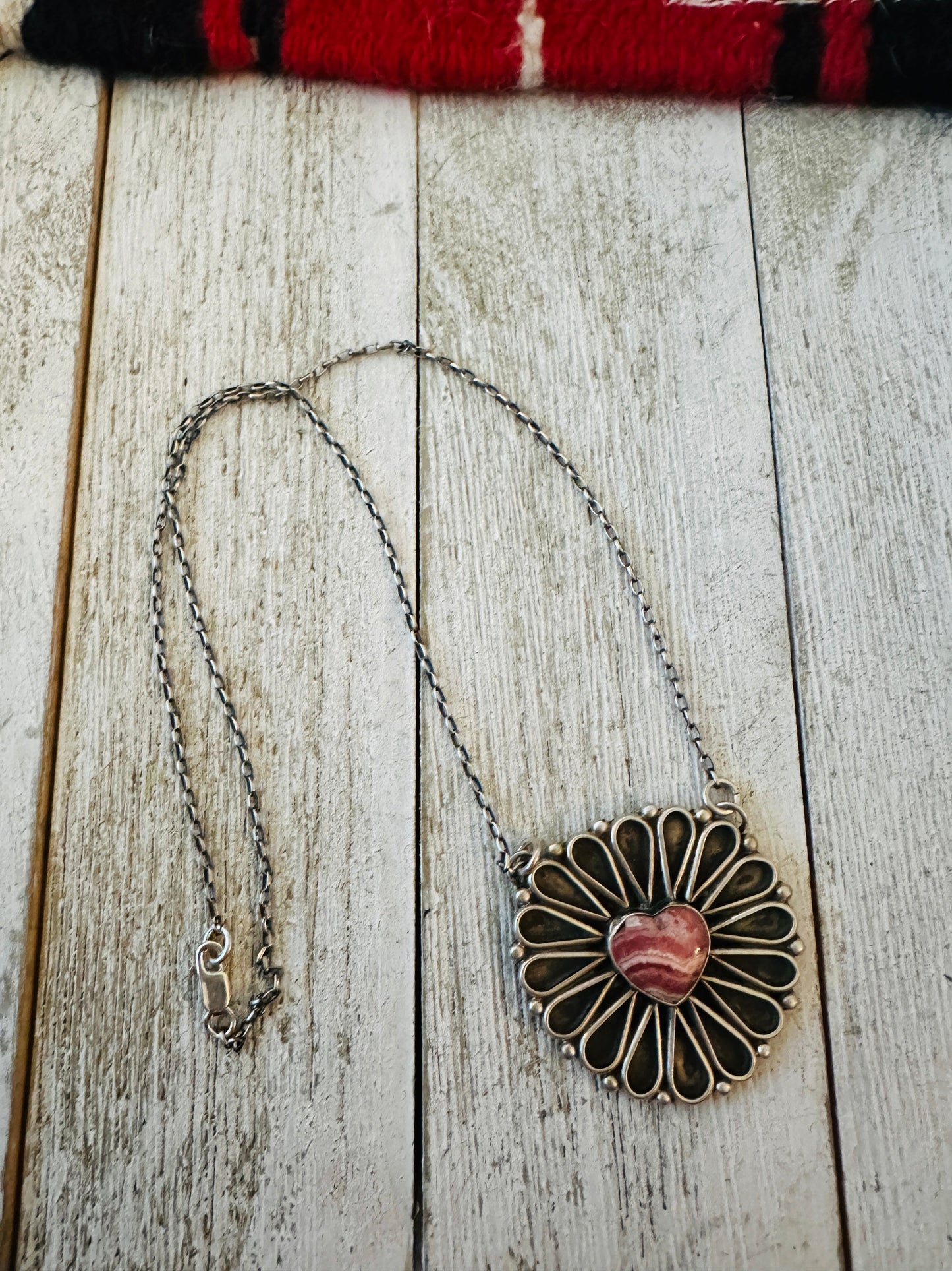 Handcrafted Rhodochrosite & Sterling Silver Heart Necklace
