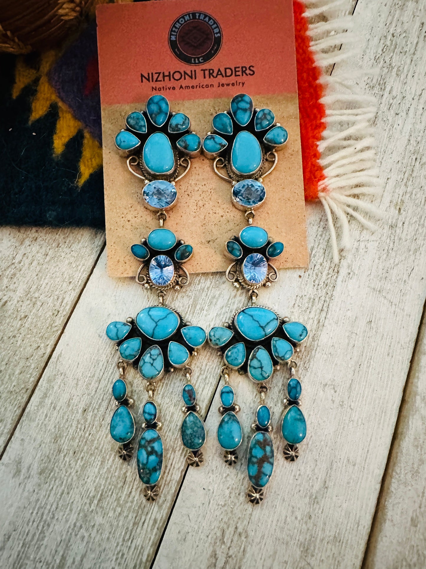 Handcrafted Turquoise, Topaz & Sterling Silver Chandelier Dangle Earrings